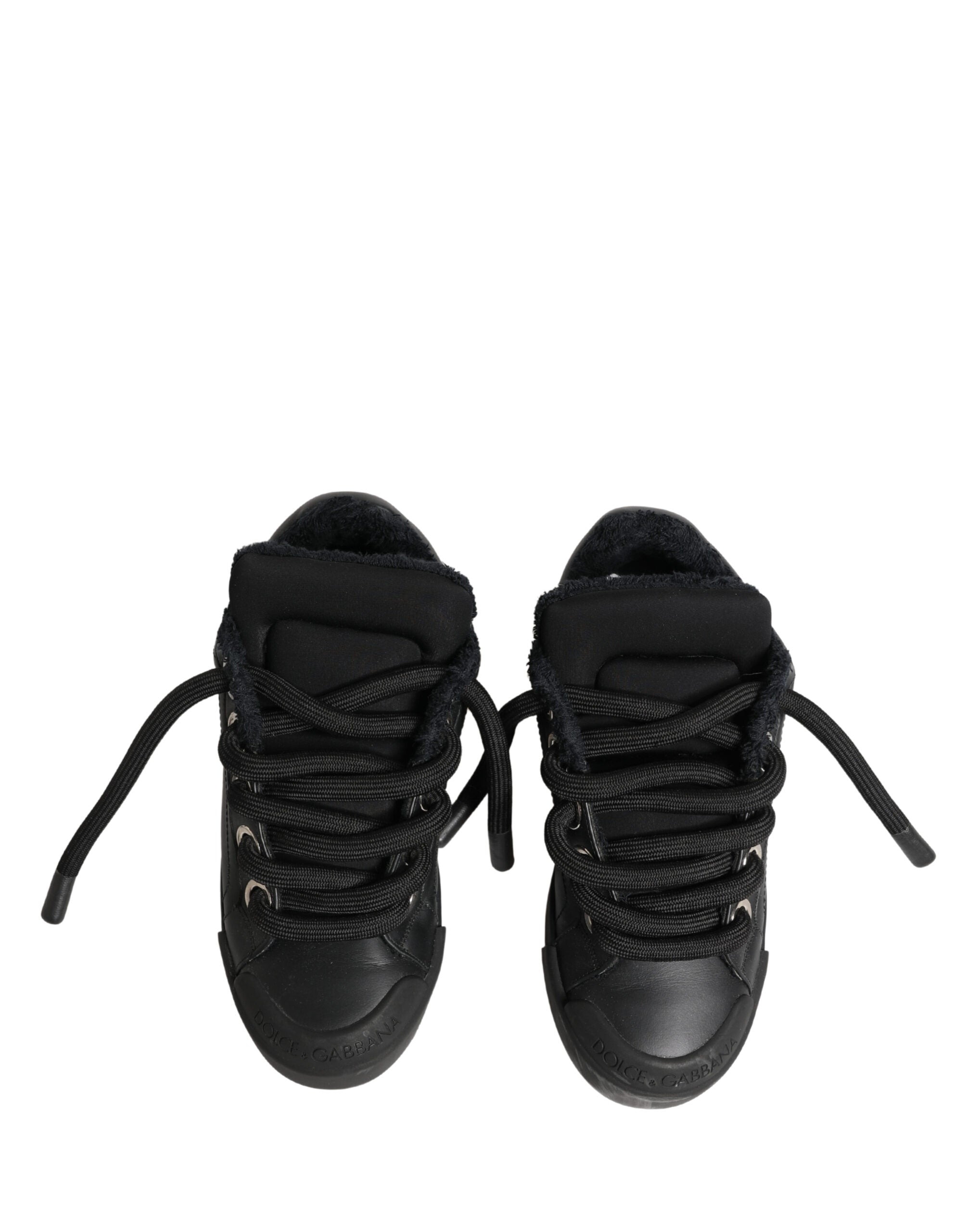 Black Calf Leather Nappa Lace-Up Sneakers Shoes