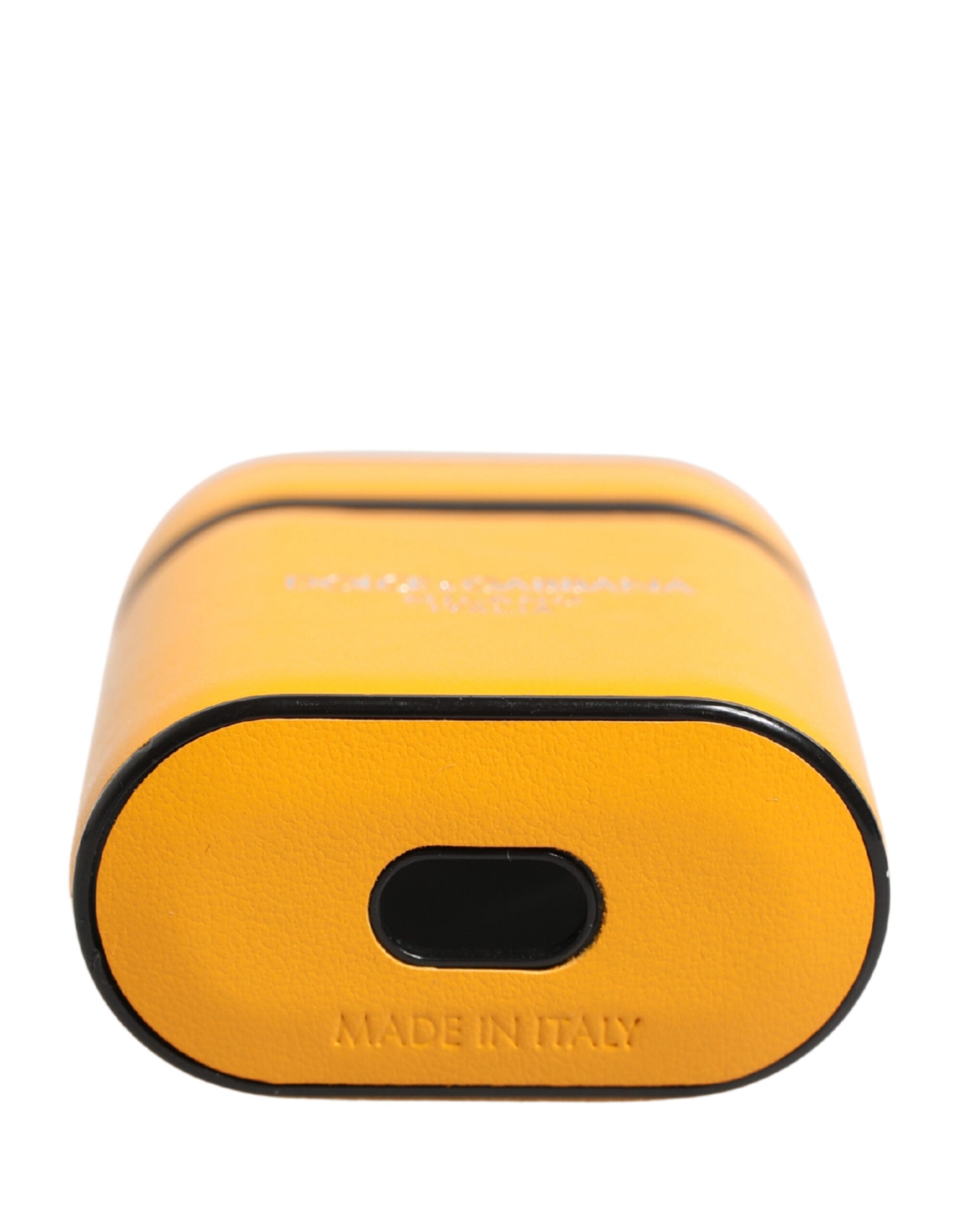 Pouzdro na Airpods z žluté telecí kůže s logem, s poutkem