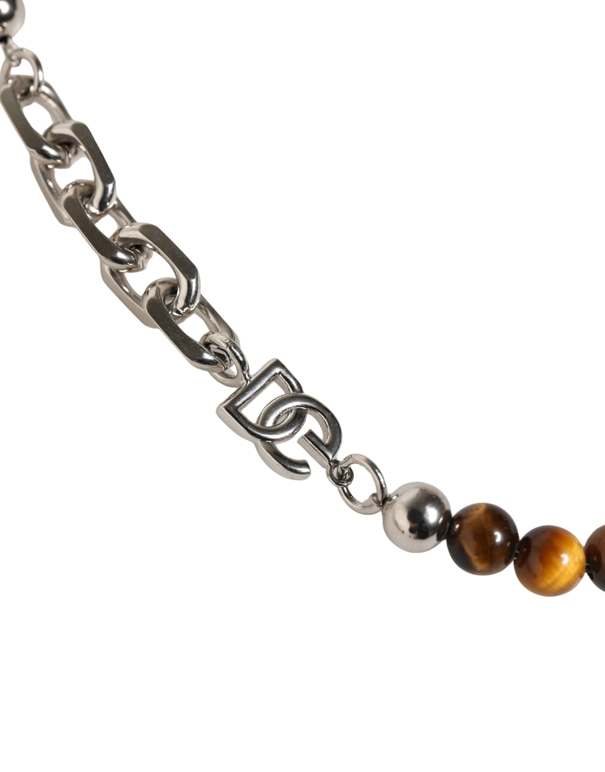 Silver Tone Brass Chain Beaded Gem DG Logo Bracelet