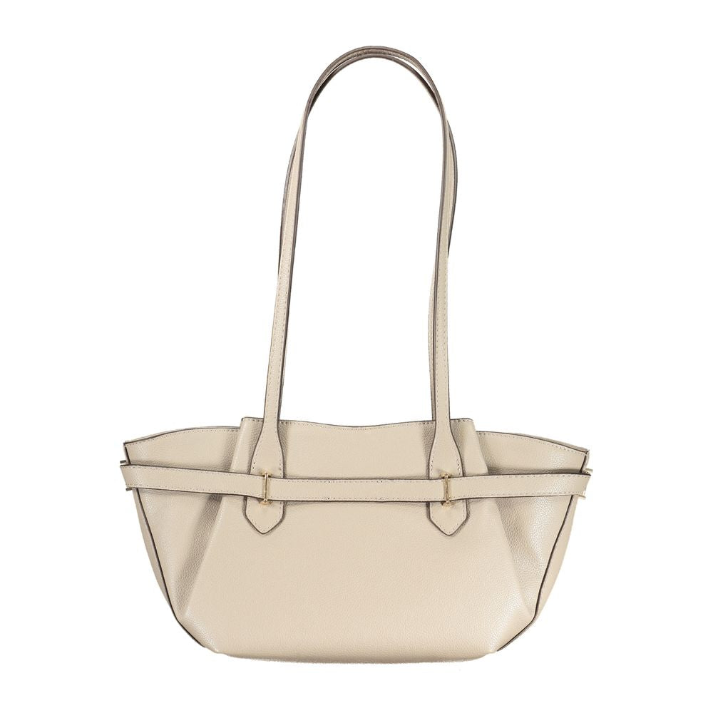Beige Polyurethane Women Handbag