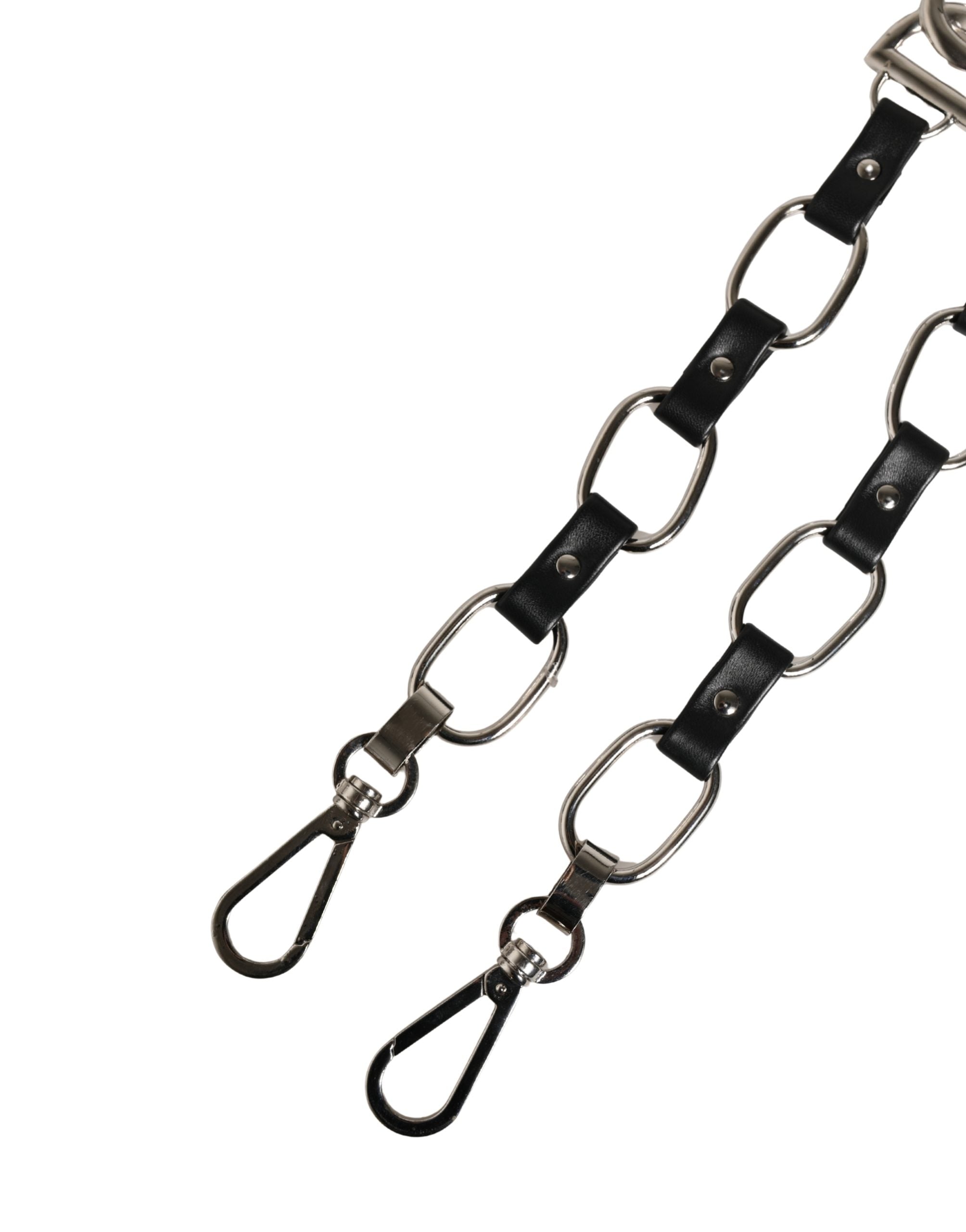 Black Leather Silver Chain Bag Accessory Shoulder Strap
