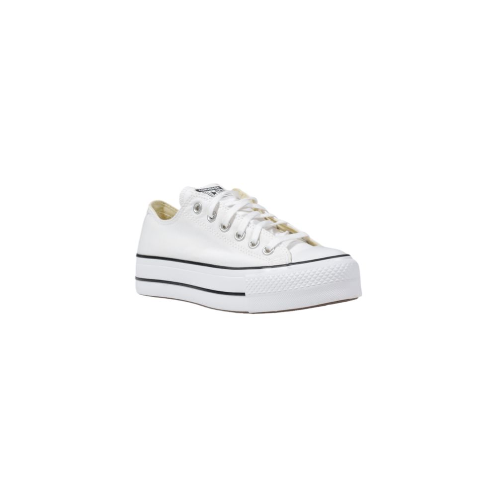 White Fabric Platform Sneakers