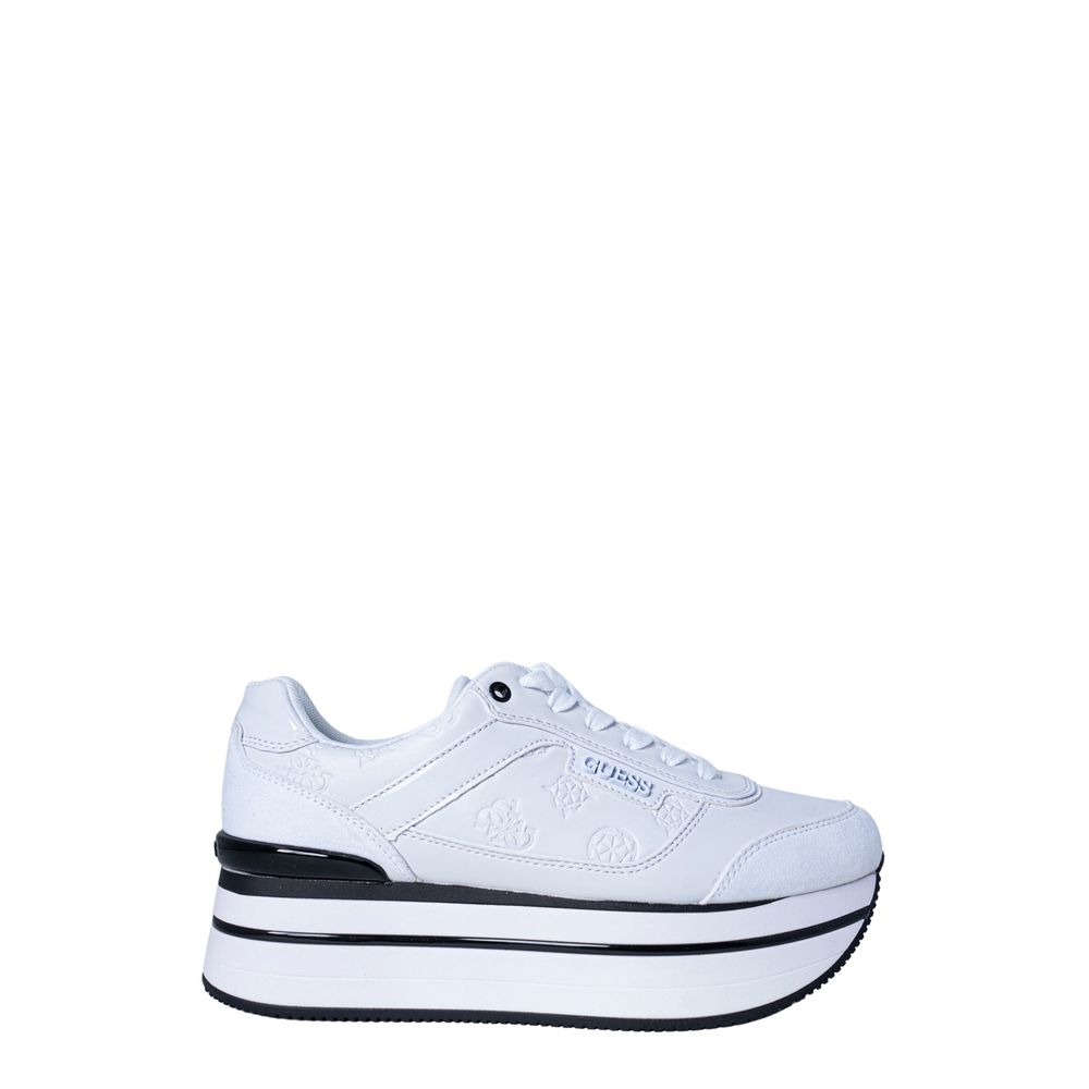 White Polyester Platform Sneakers