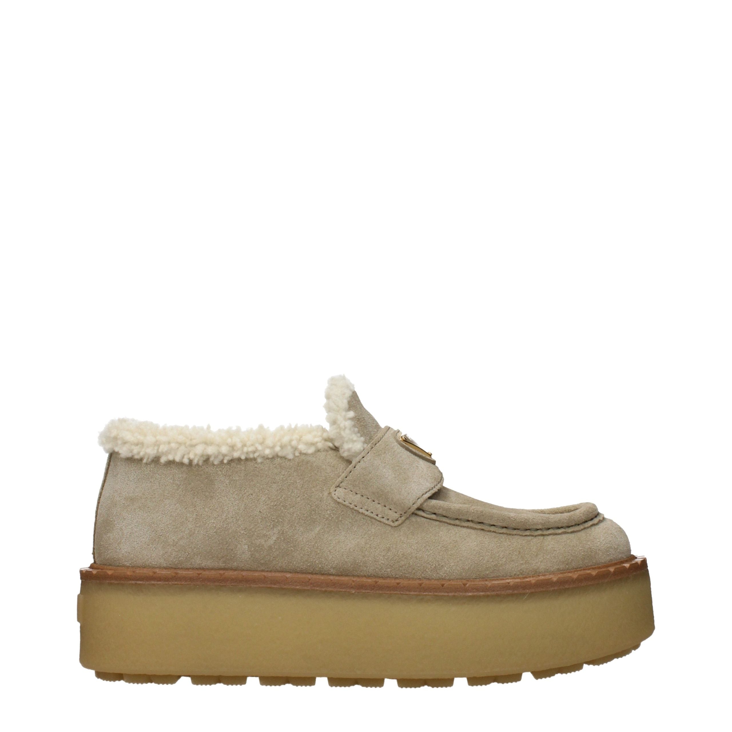 Beige Leather Platform Loafers