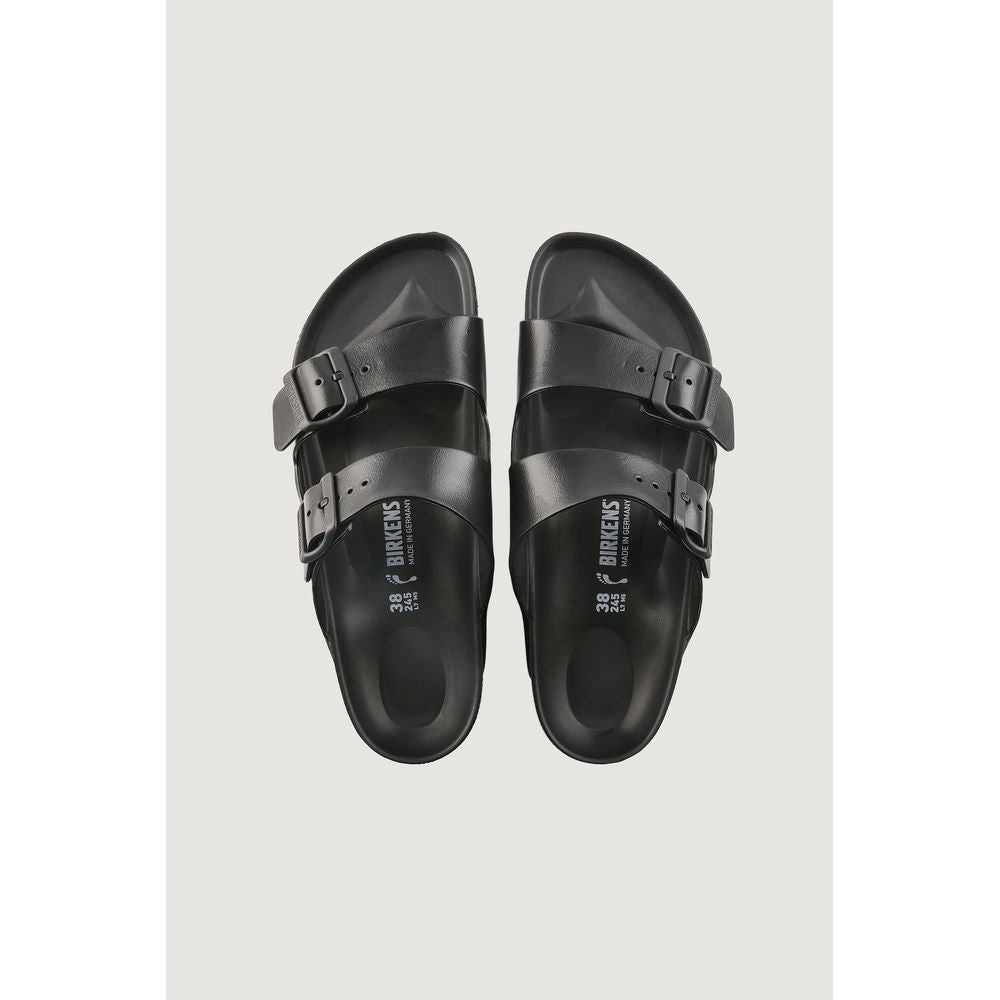 Black Polyester Flat Sandals