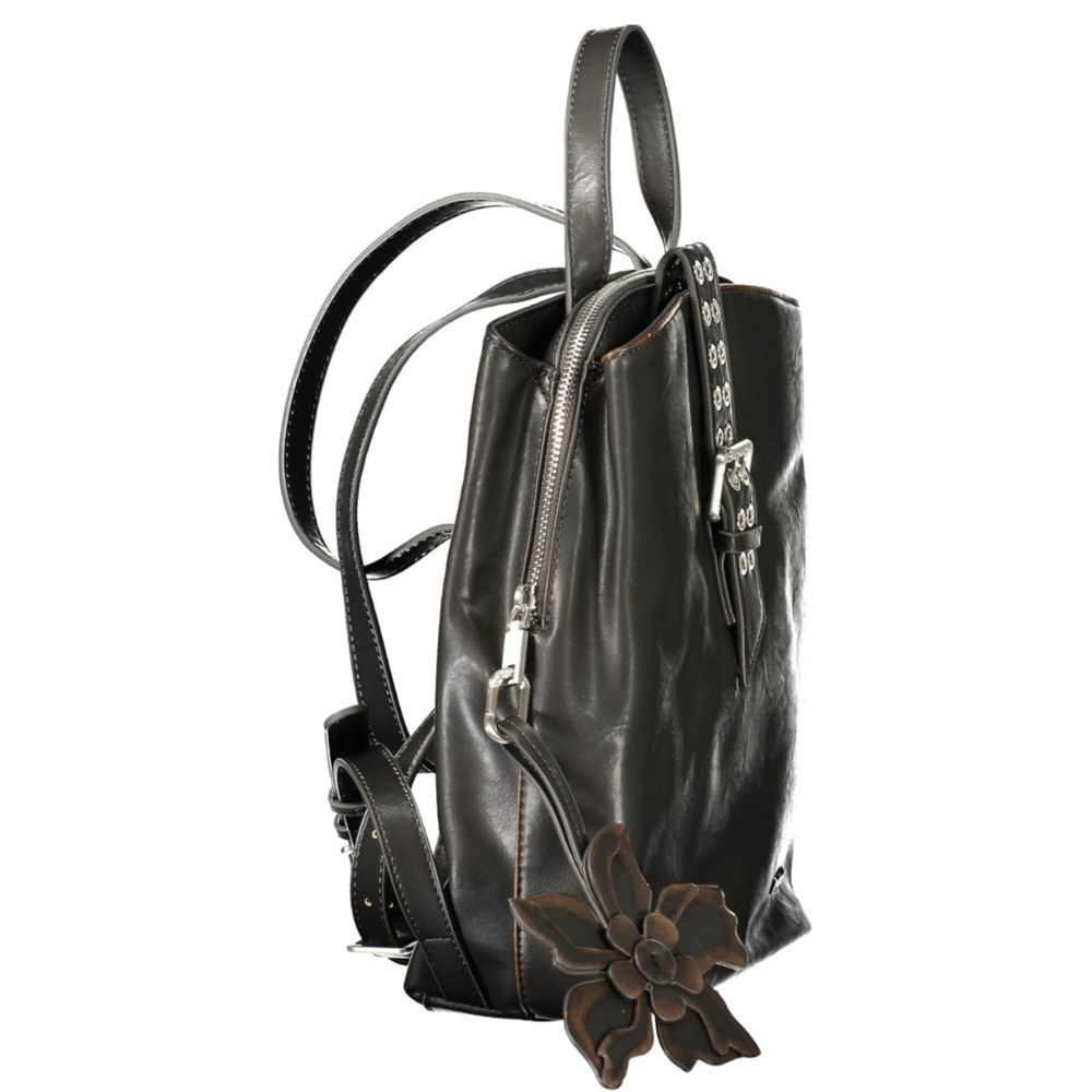 Black Polyurethane Women Backpack