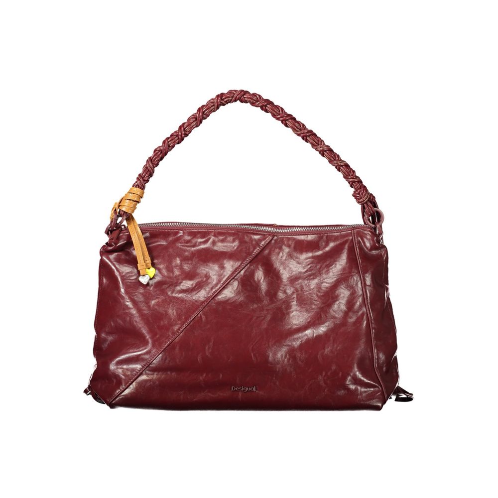 Burgundy Polyurethane Women Handbag