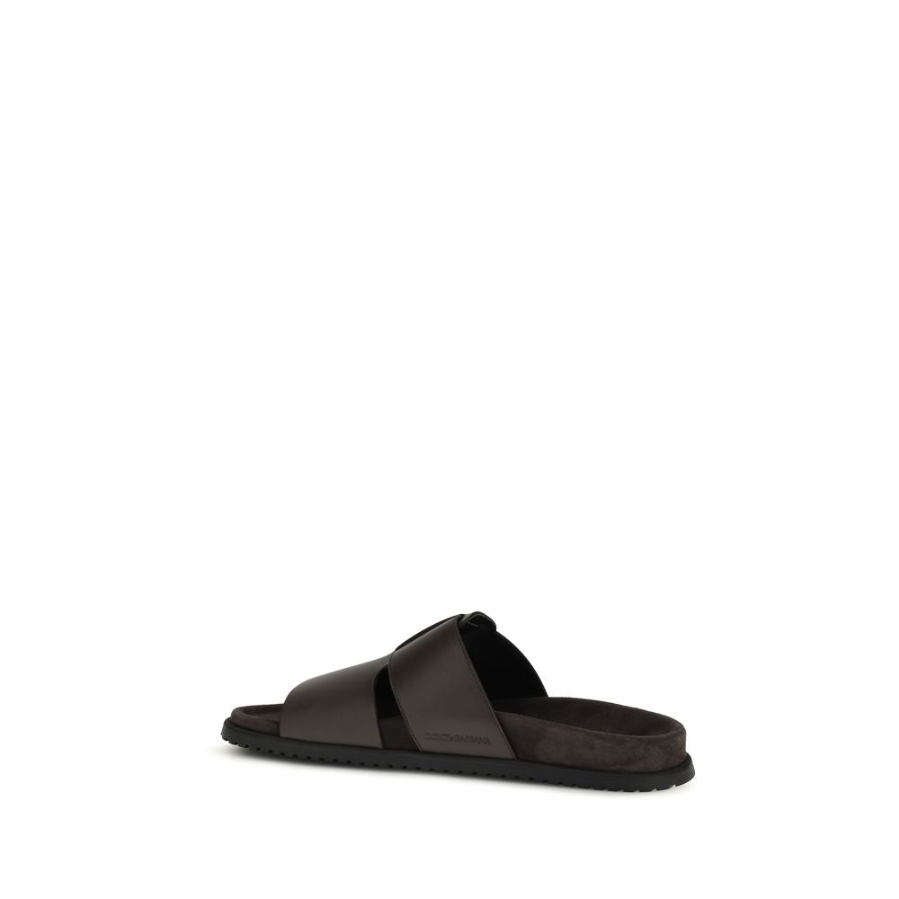 Brown Calf Leather Bos Taurus Flat Sandals