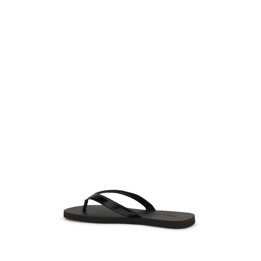 Black Calf Leather Bos Taurus Flip-Flop Sandals