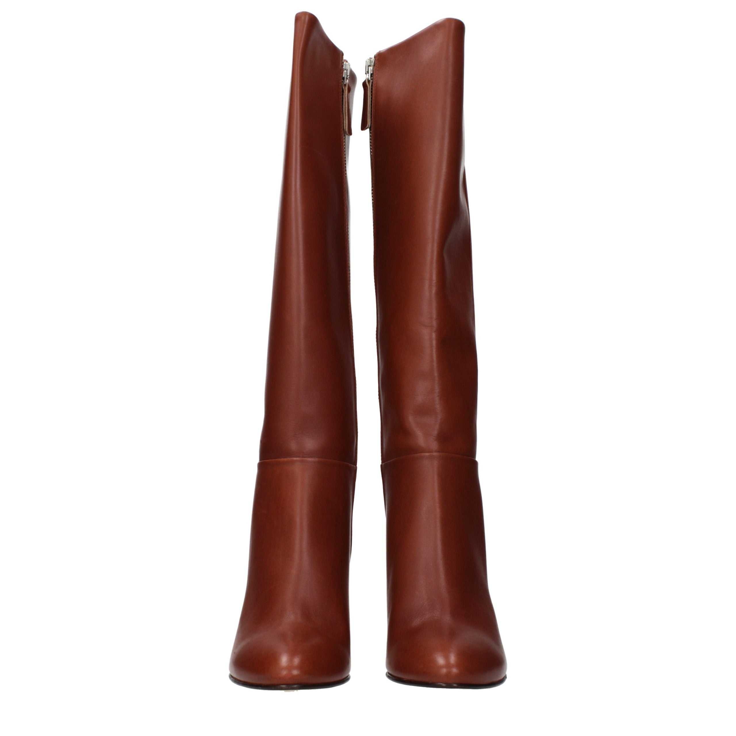 Brown Leather High Heel Boots