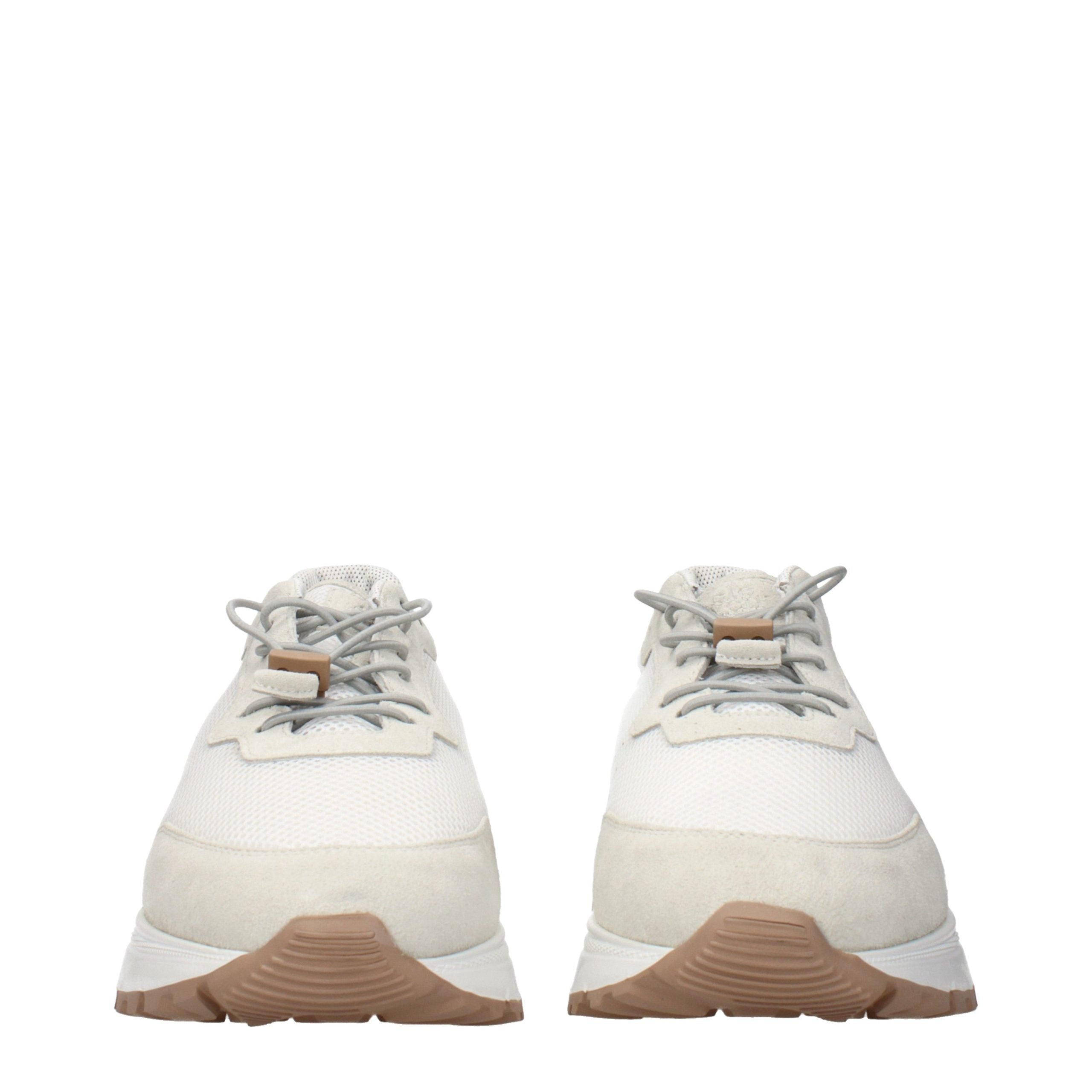 White Fabric Low Top Sneakers