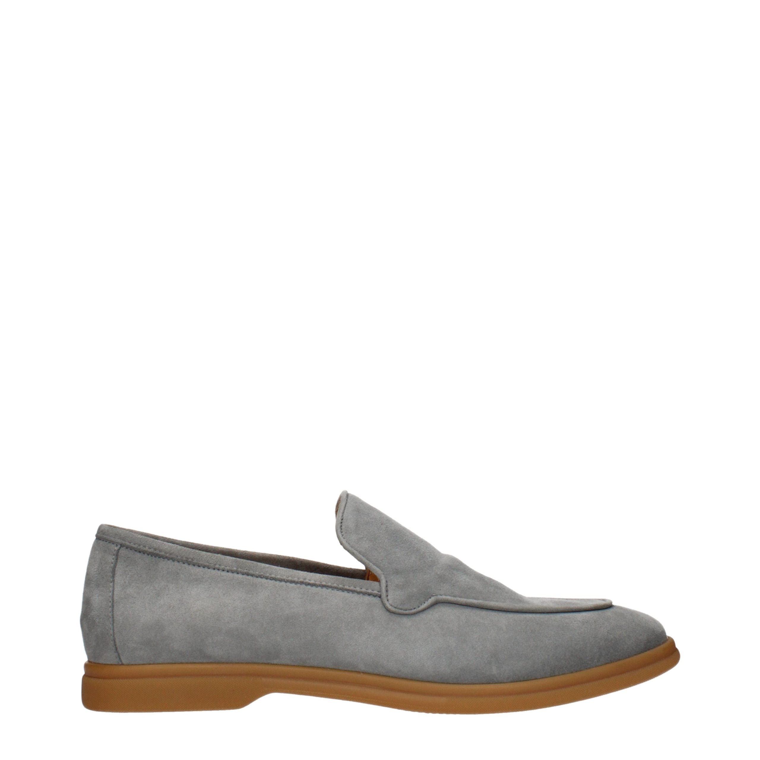 Gray Leather Slip-On Loafers