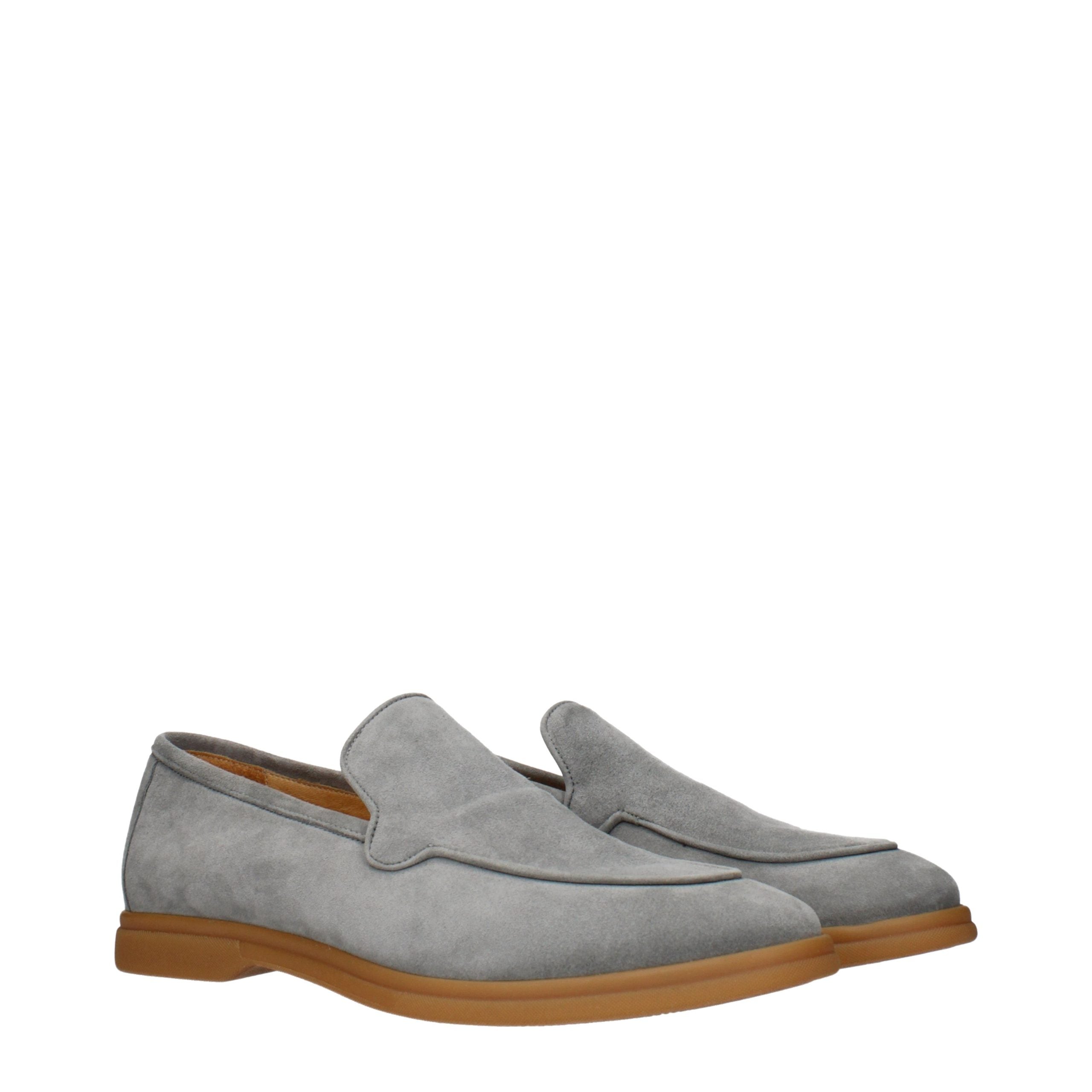 Gray Leather Slip-On Loafers
