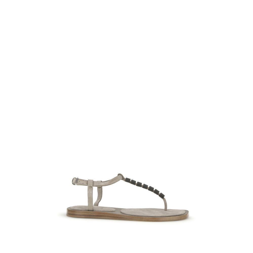 Beige Calf Leather Bos Taurus Flat Sandals