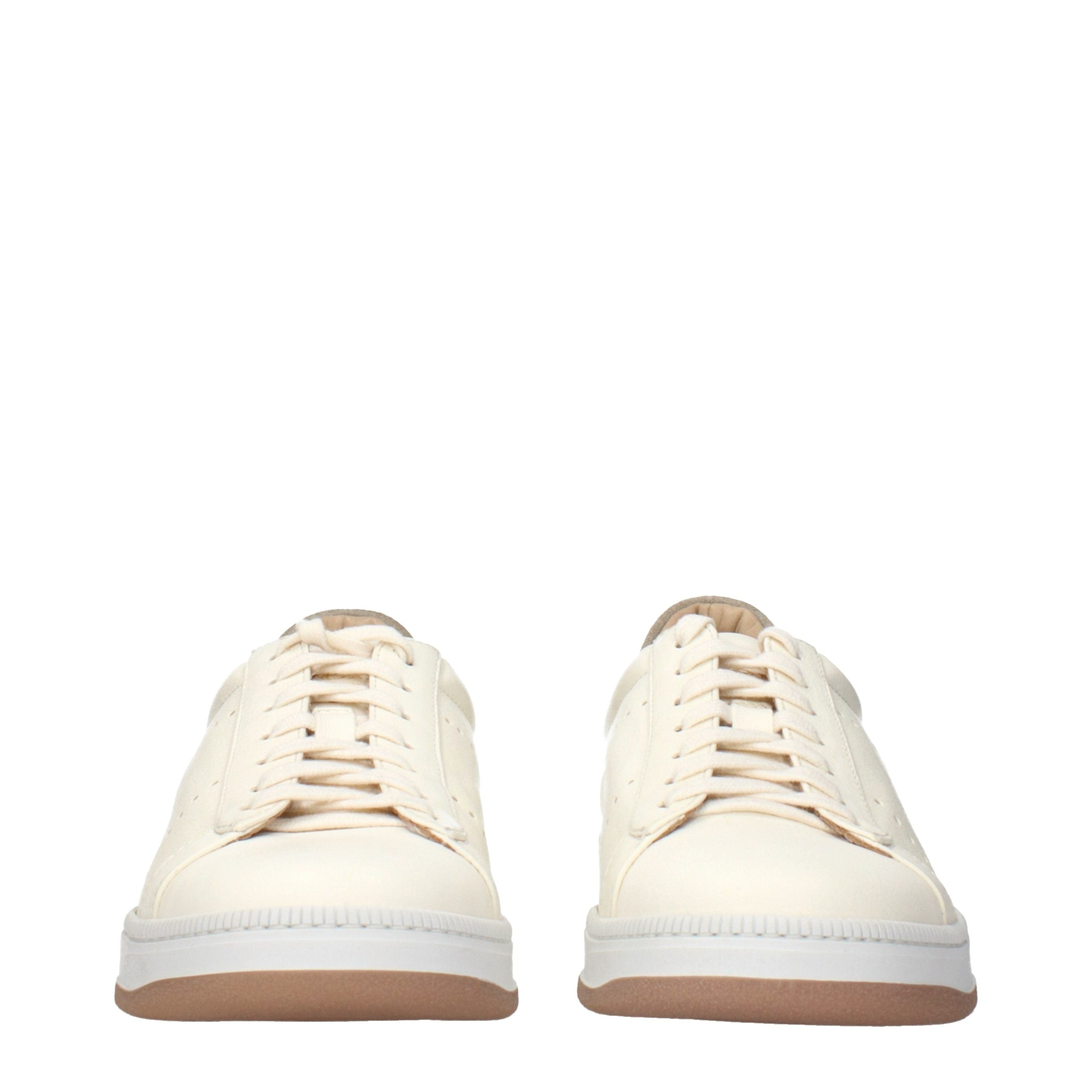 Beige Leather Low Top Sneakers
