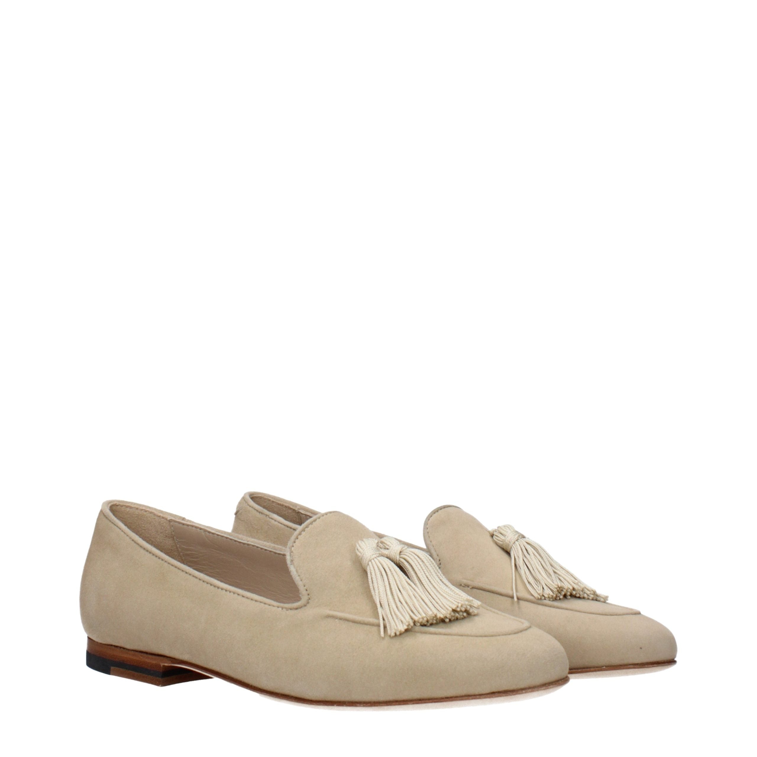 Beige Leather Slip-On Loafers