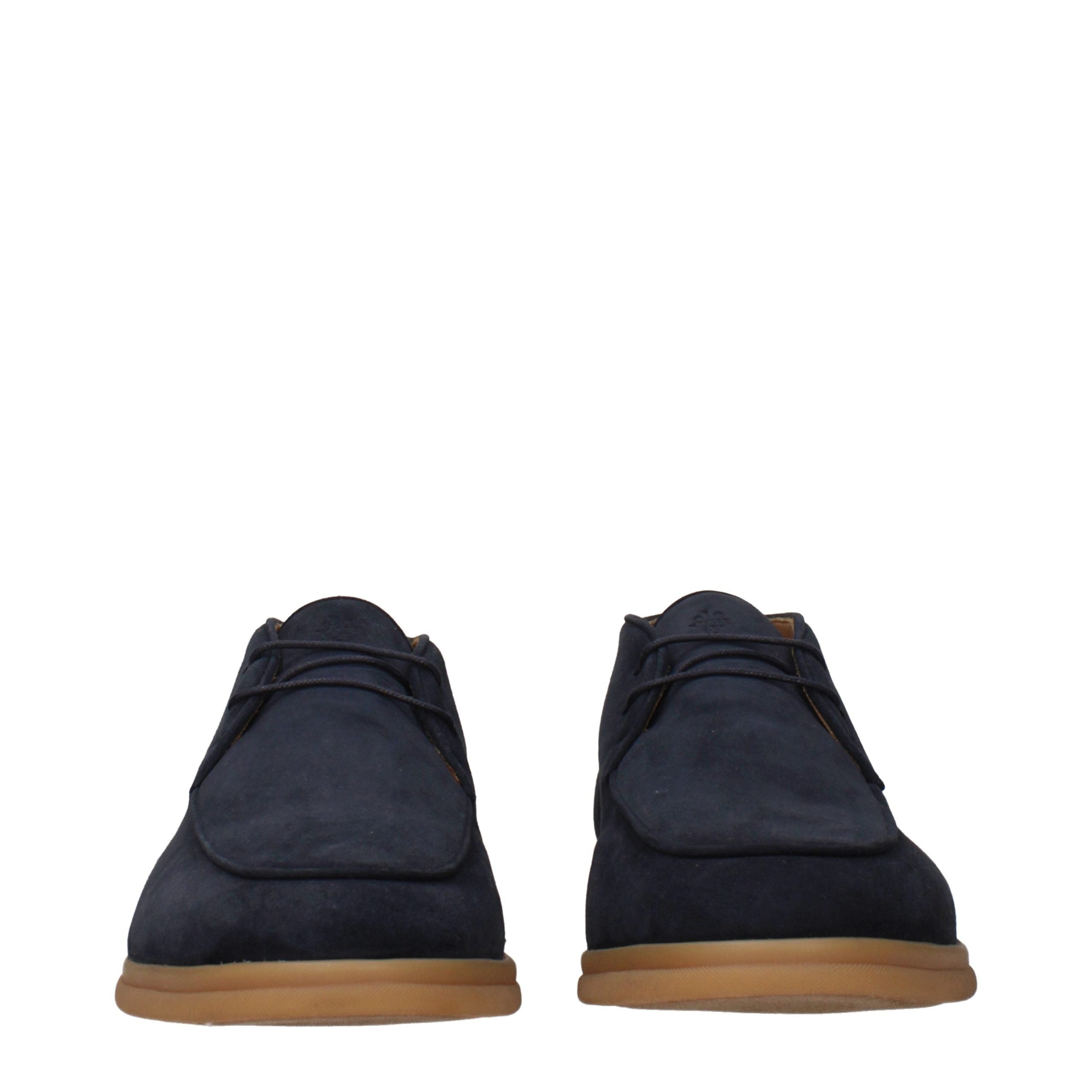 Blue Leather Lace-Up Boots