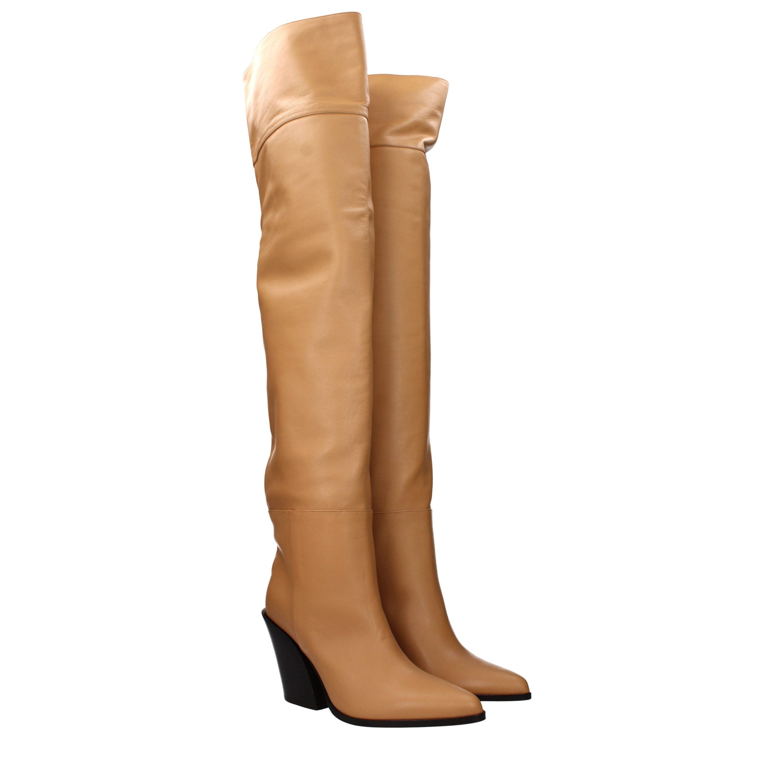 Beige Leather Ankle Boots