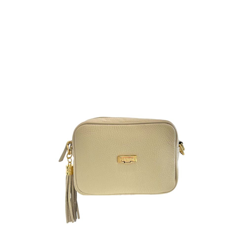 Béžová crossbody kabelka z hovězí kůže