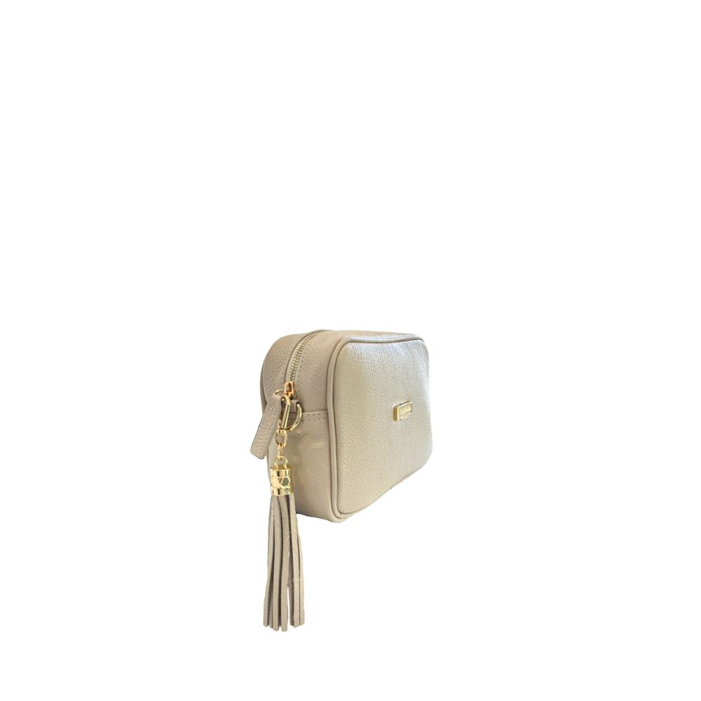 Béžová crossbody kabelka z hovězí kůže