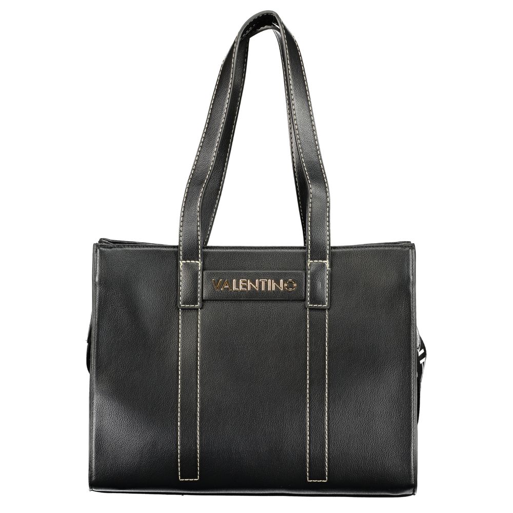 Black Polyurethane Women's Bag with Shoulder Straps and Pockets