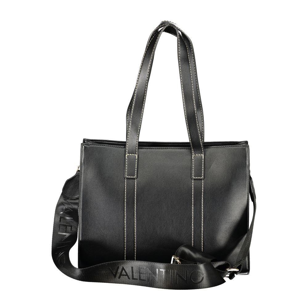 Black Polyurethane Women's Bag with Shoulder Straps and Pockets