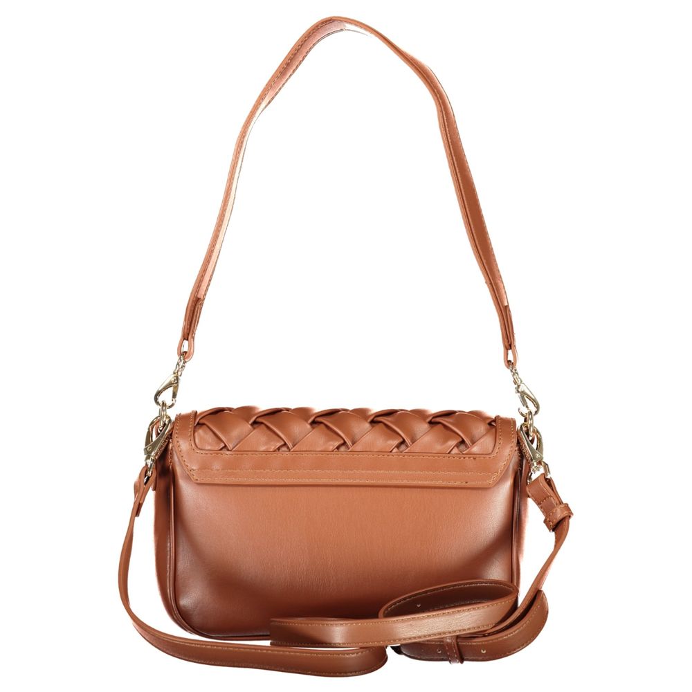 Brown Polyurethane Women's Bag with Removable Shoulder Strap
