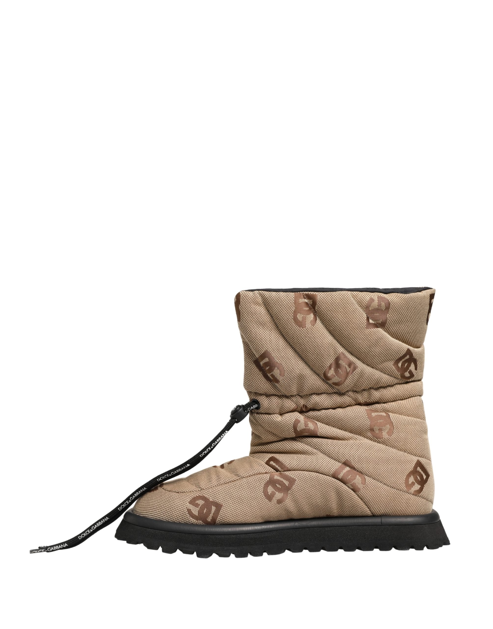 Brown Logo Print Lace Up Snow Boots Shoes