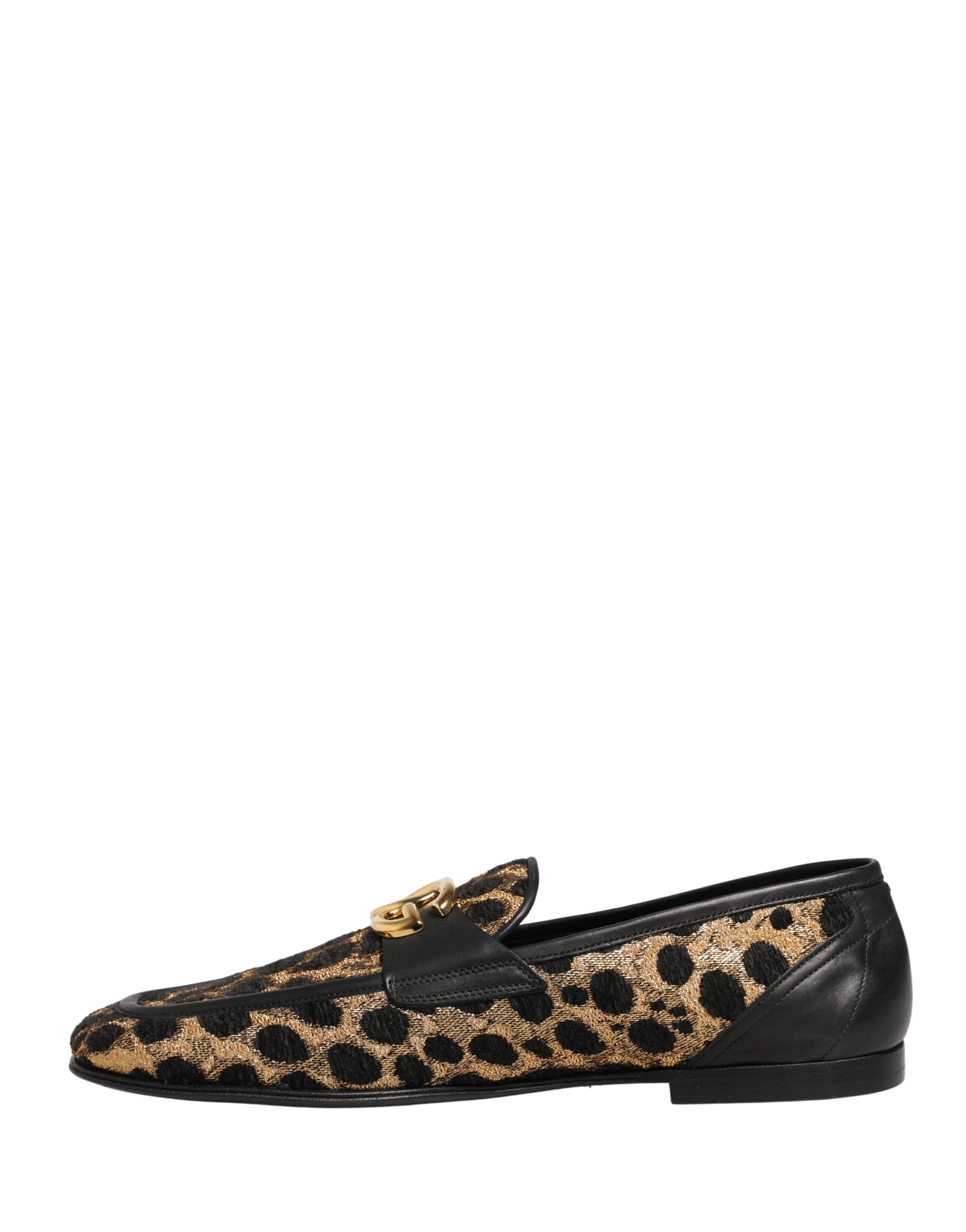 Black Gold Leopard Pony Skin Loafers Shoes