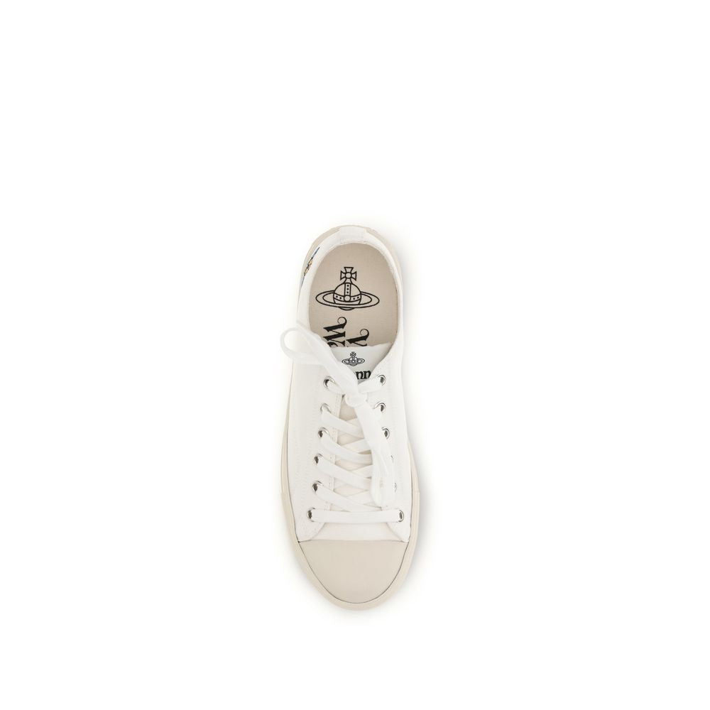 White Fabric Low Top Sneakers