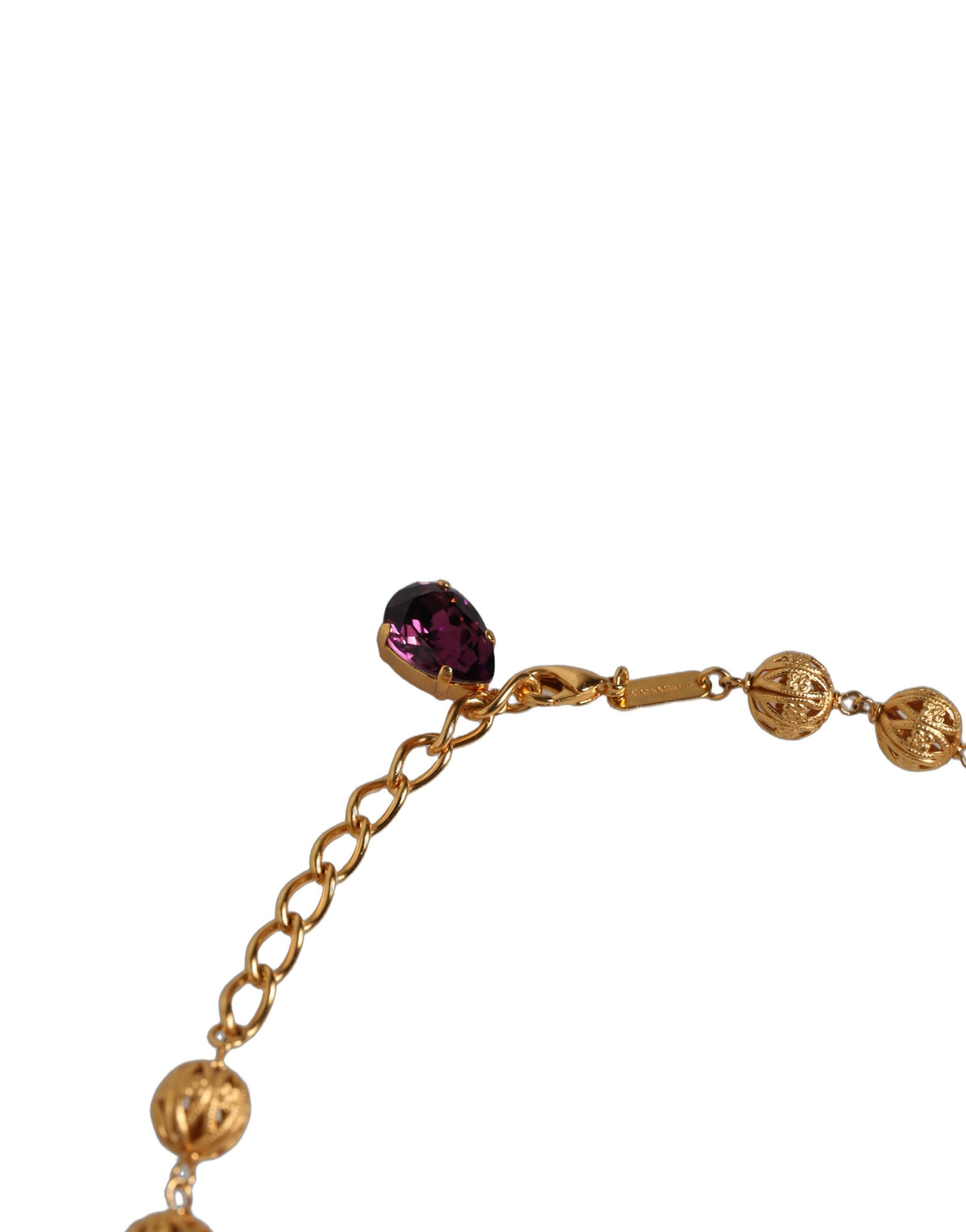 Gold Brass Mix Fiori Flowers Crystal Chain Necklace