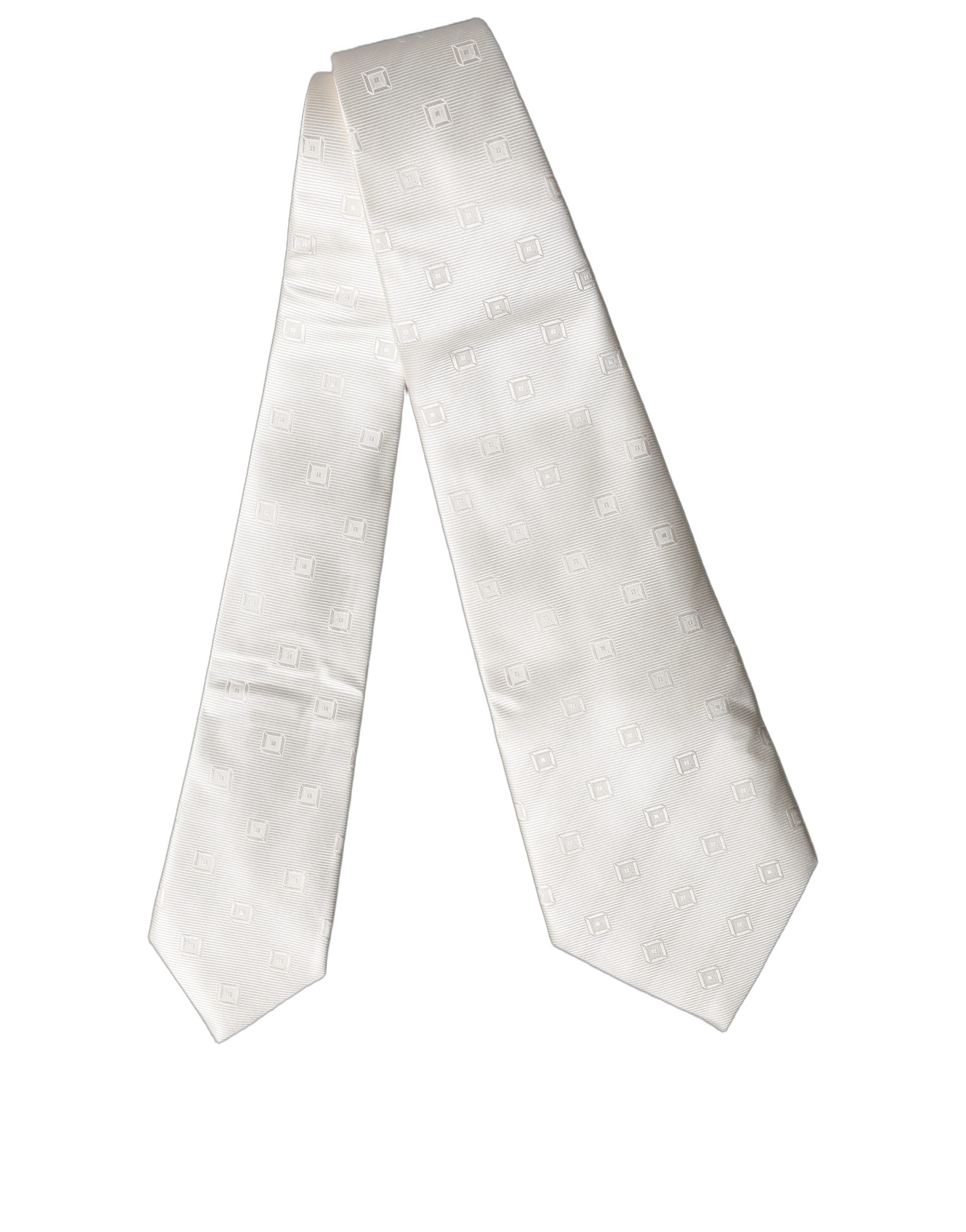 Dámská hedvábná nastavitelná kravata/šála s geometrickým vzorem Off White