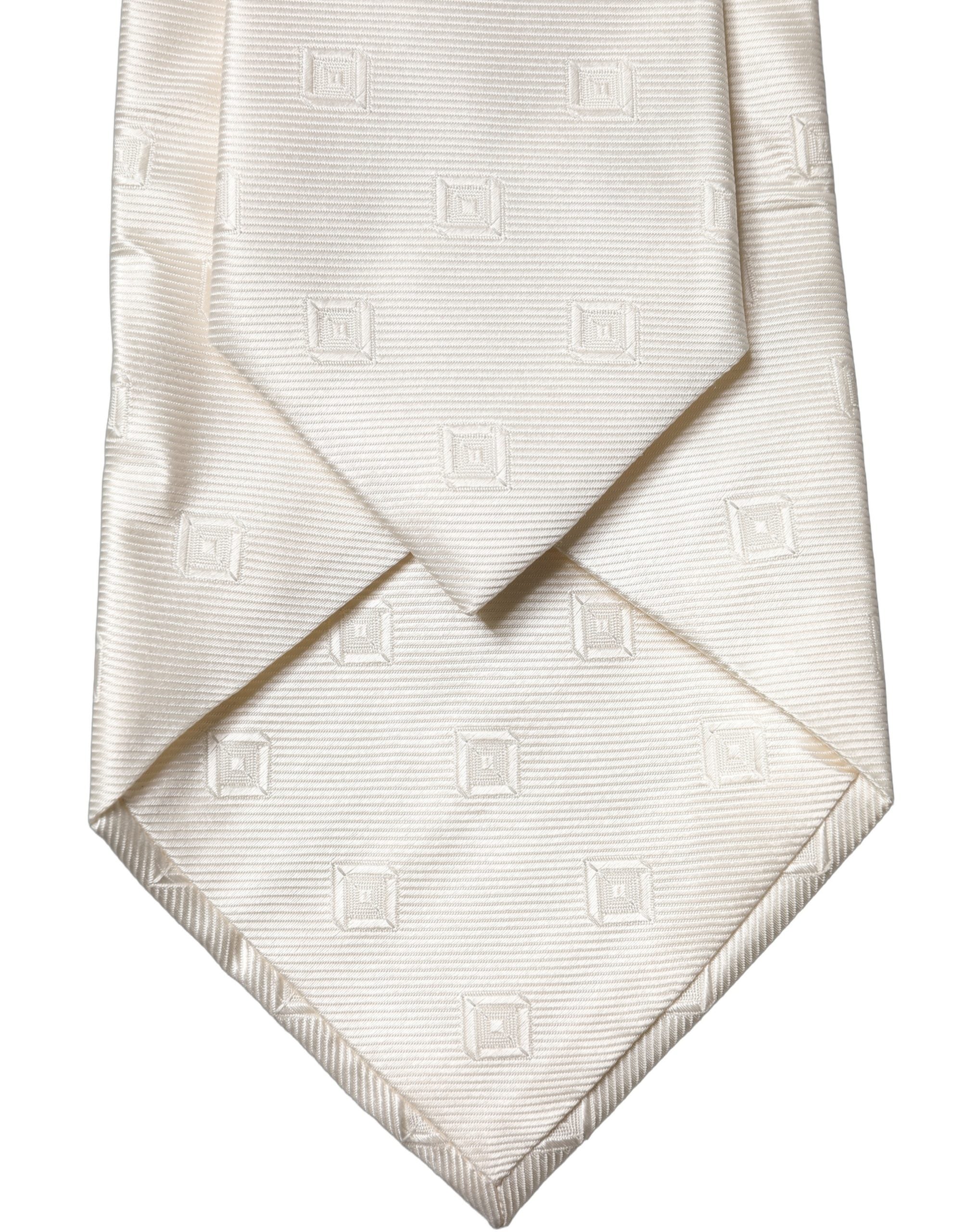 Dámská hedvábná nastavitelná kravata/šála s geometrickým vzorem Off White