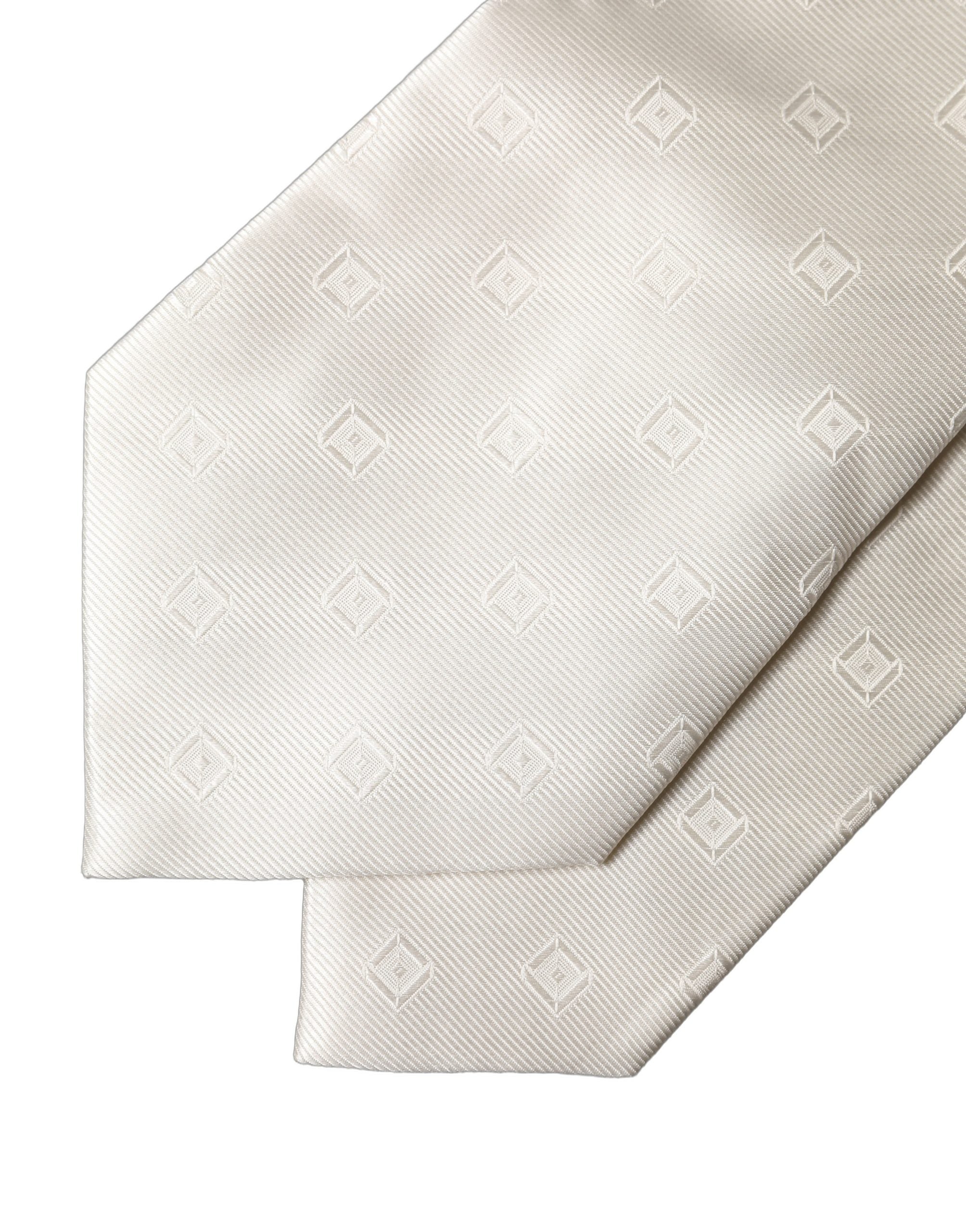 Dámská hedvábná nastavitelná kravata/šála s geometrickým vzorem Off White