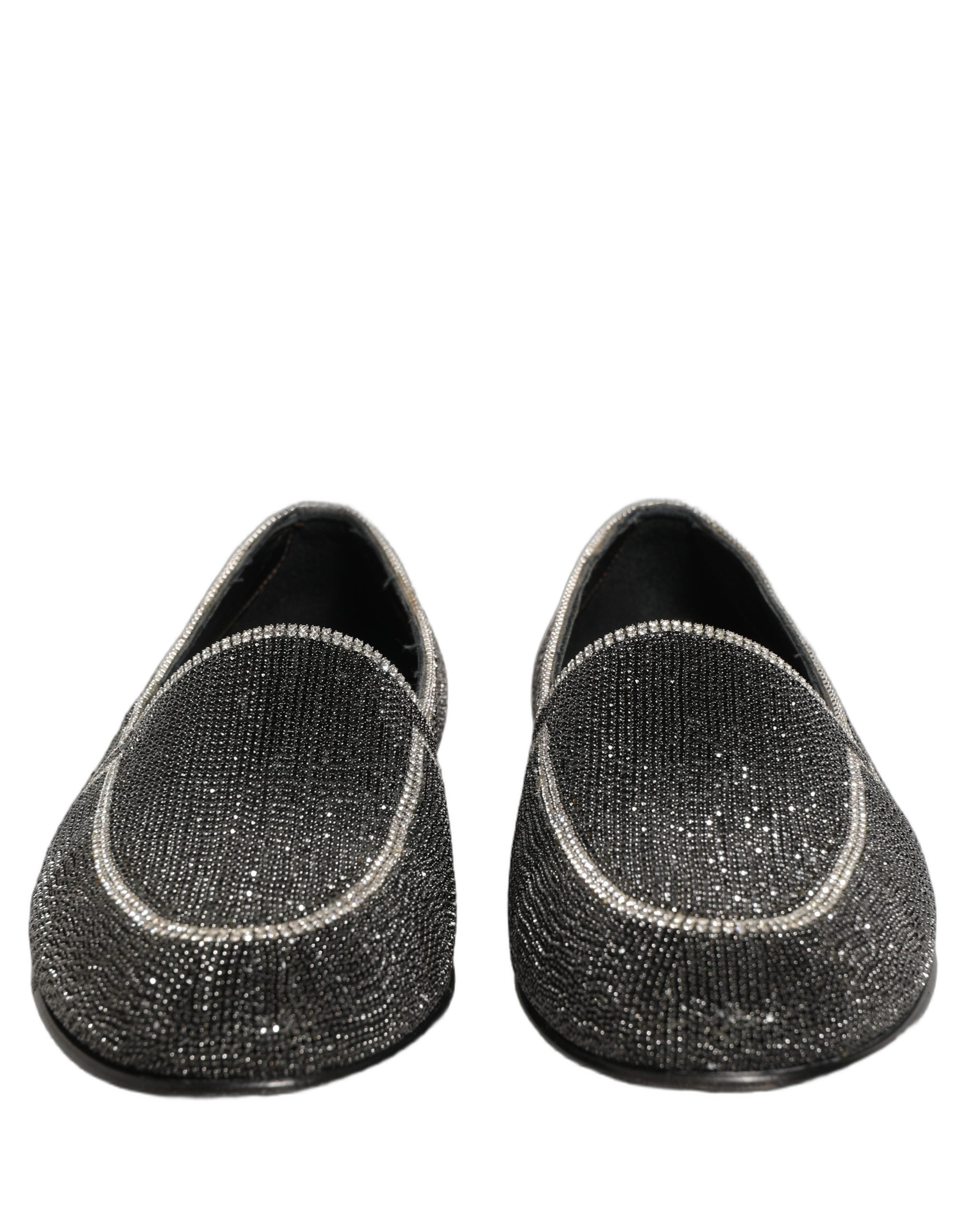 Black Crystal Embellished Men Loafers Shoes