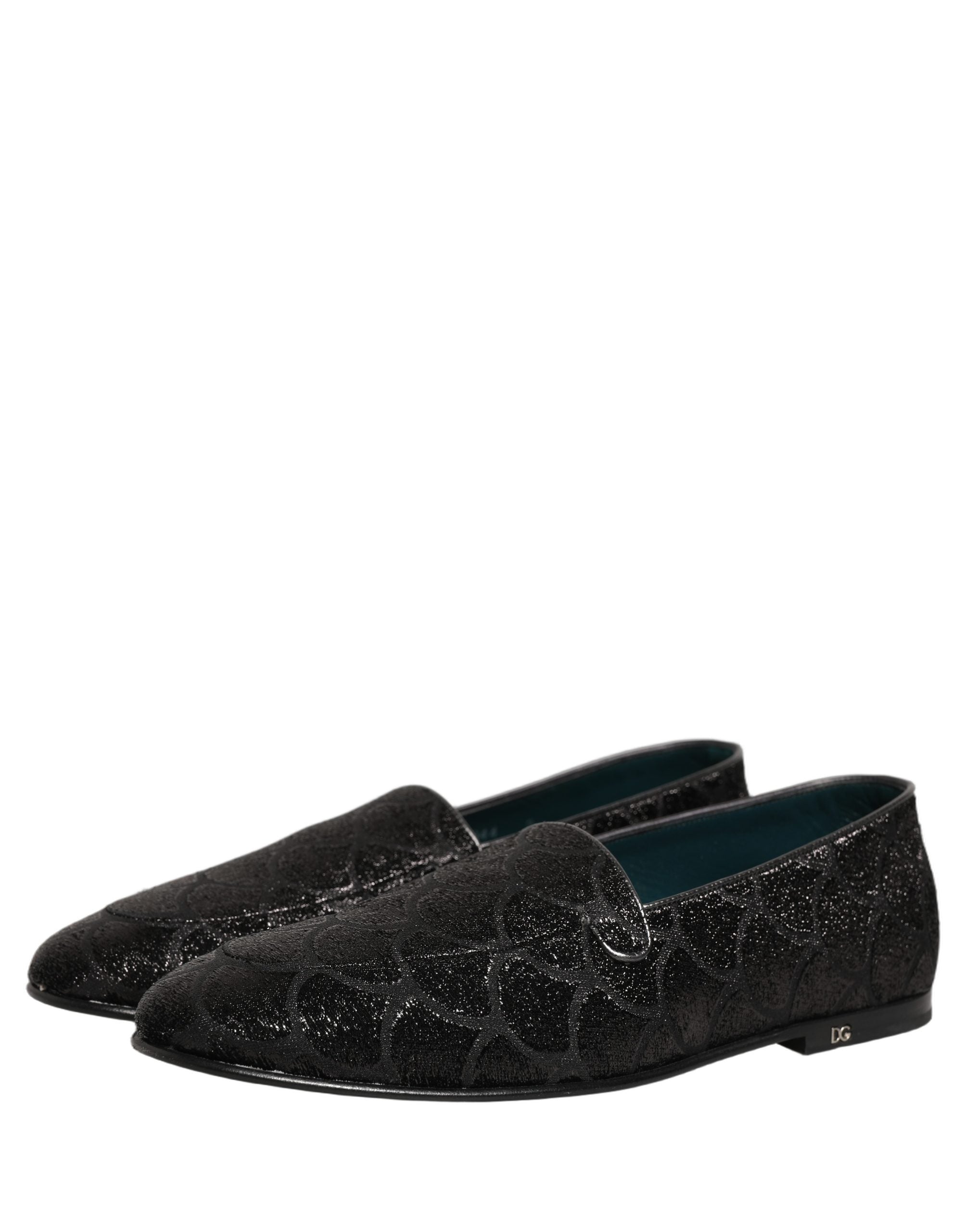 Black Glitter Brocade Men Dress Loafers Shoes