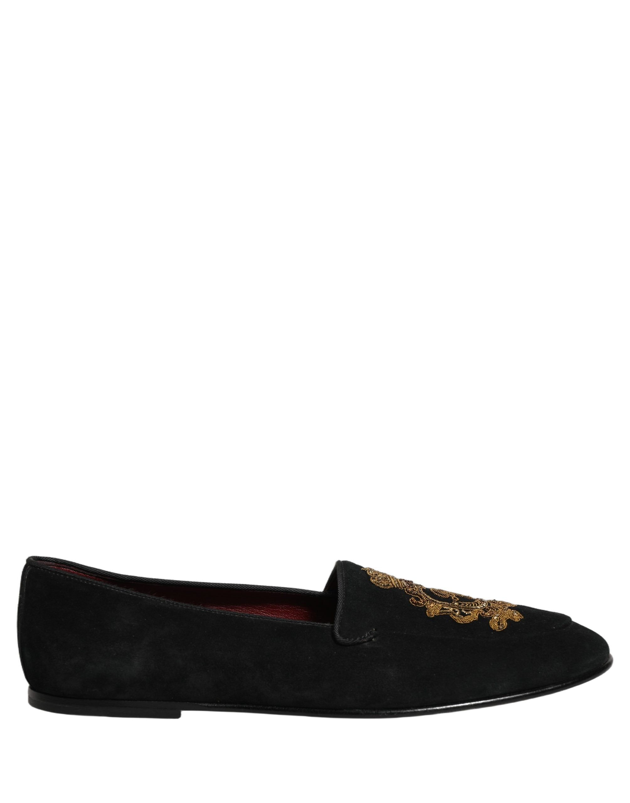 Black Velvet Crown Embroidery Loafers Shoes