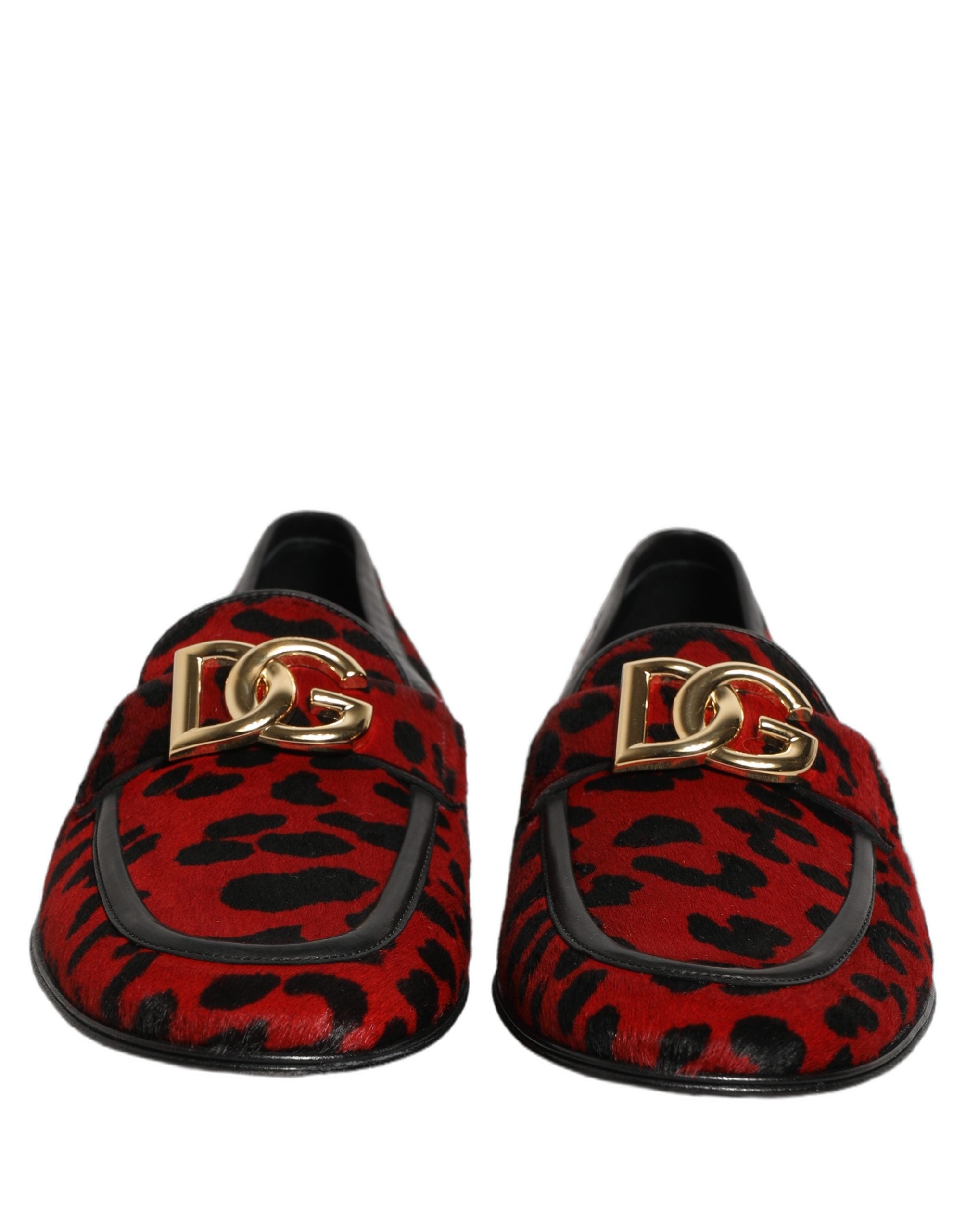 Red Leopard Print Pony Hair Dress Loafers Shoes