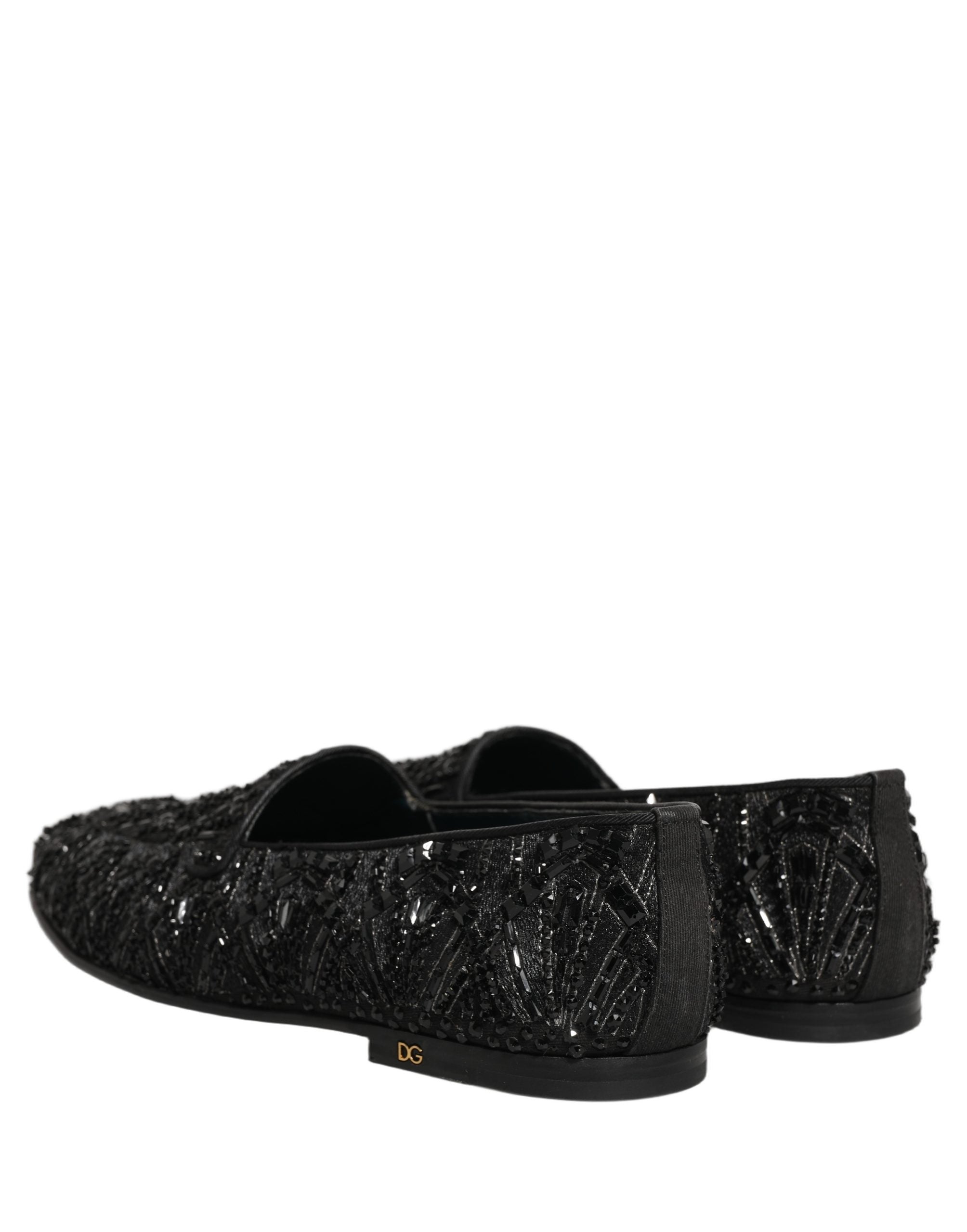Black Velvet Embroidered Dress Loafers Shoes