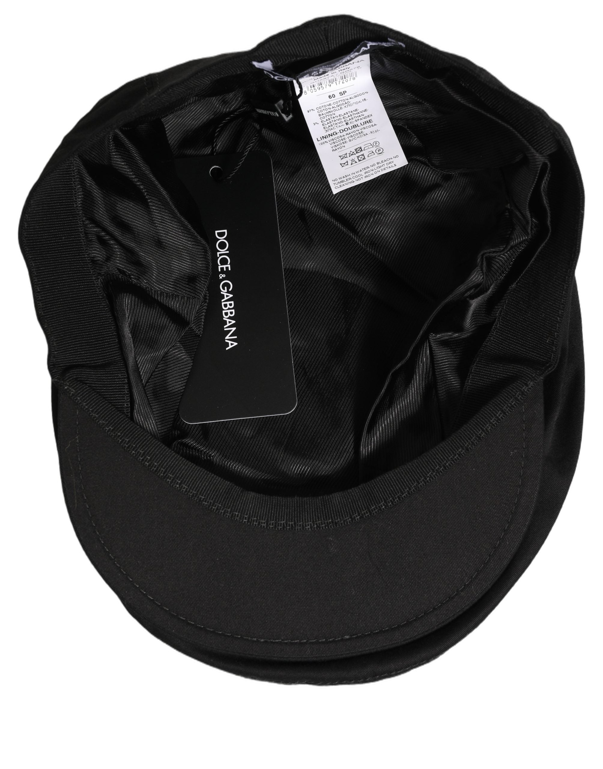 Men Black Cotton Stretch Newsboy Cloth Capello Hat