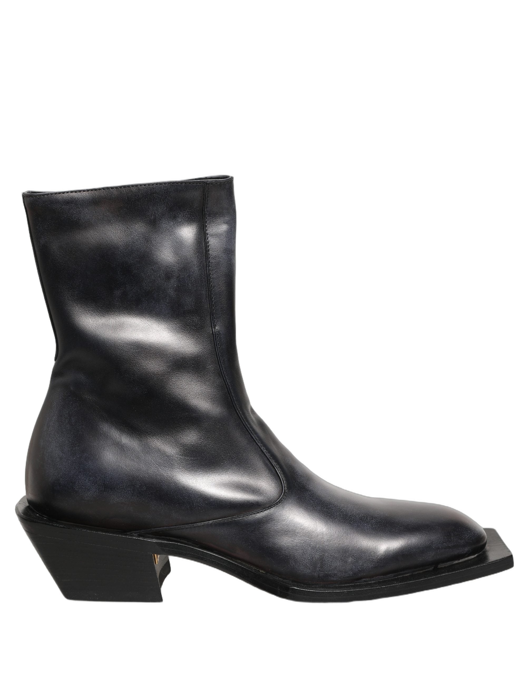 Black Leather Shiny Tex Mid Calf Boots Shoes