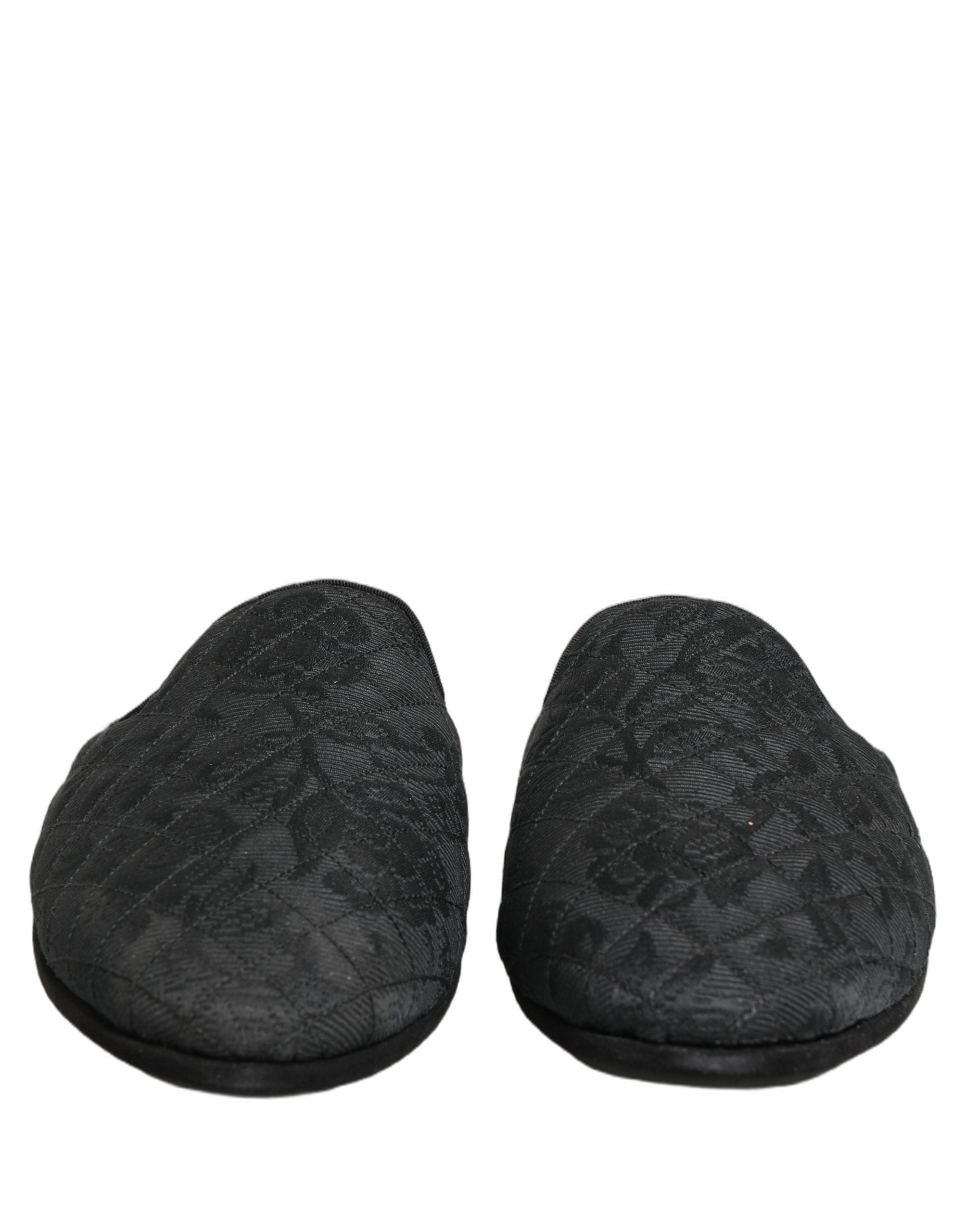 Black Floral Brocade Slides Slippers Shoes