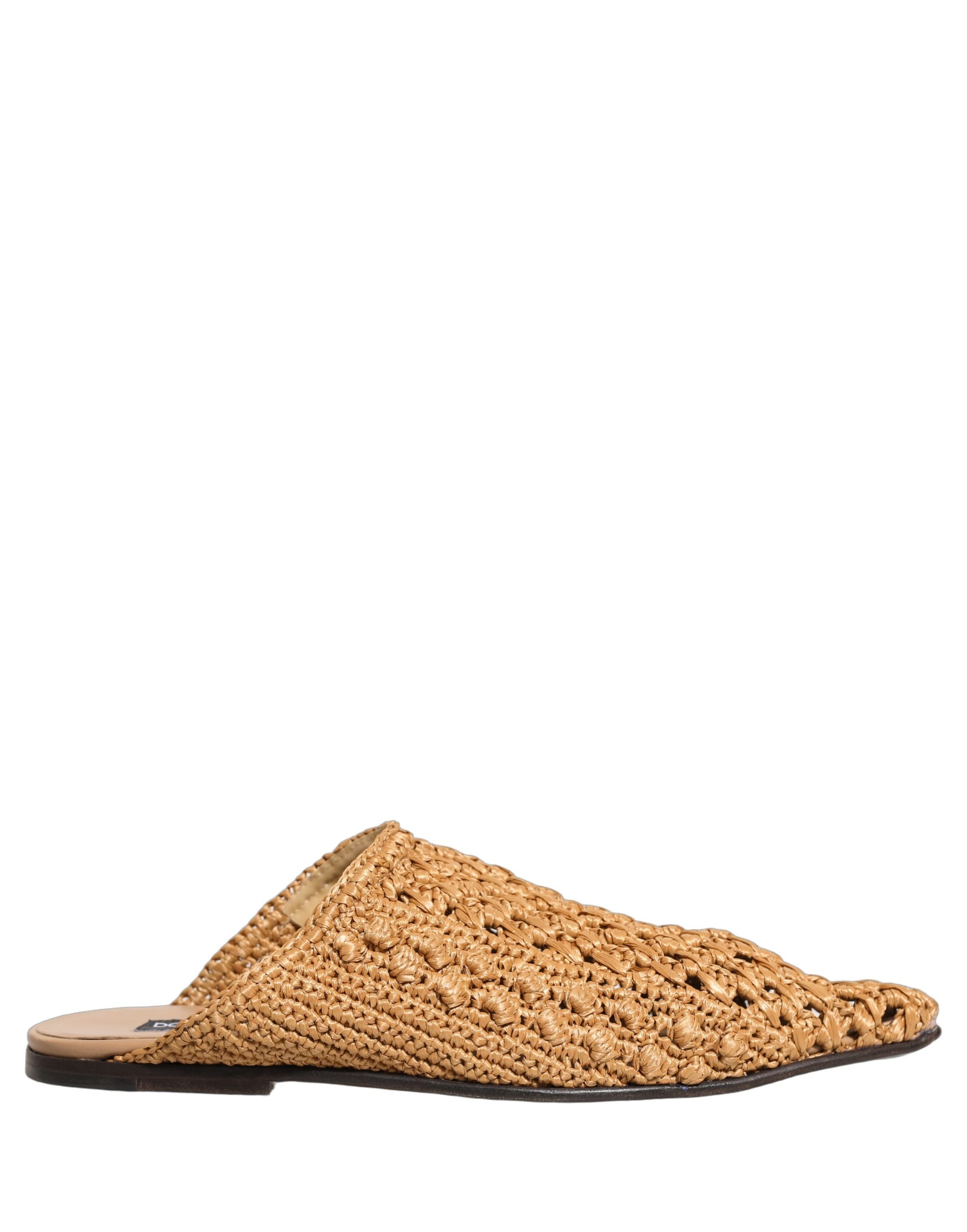 Beige Woven Straw Slides Sandals Flats Shoes