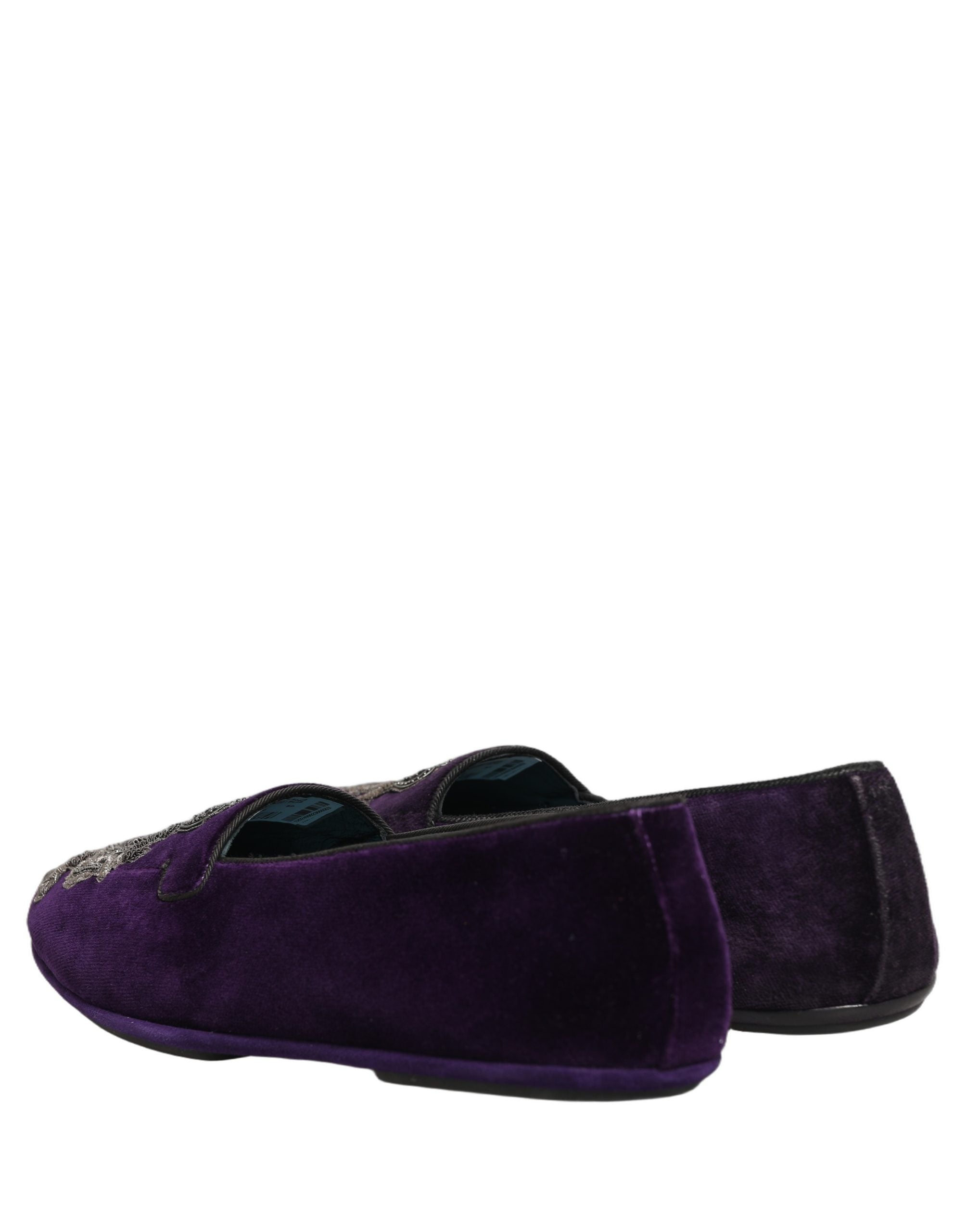 Purple Velvet Crown Embroidery Loafers Shoes