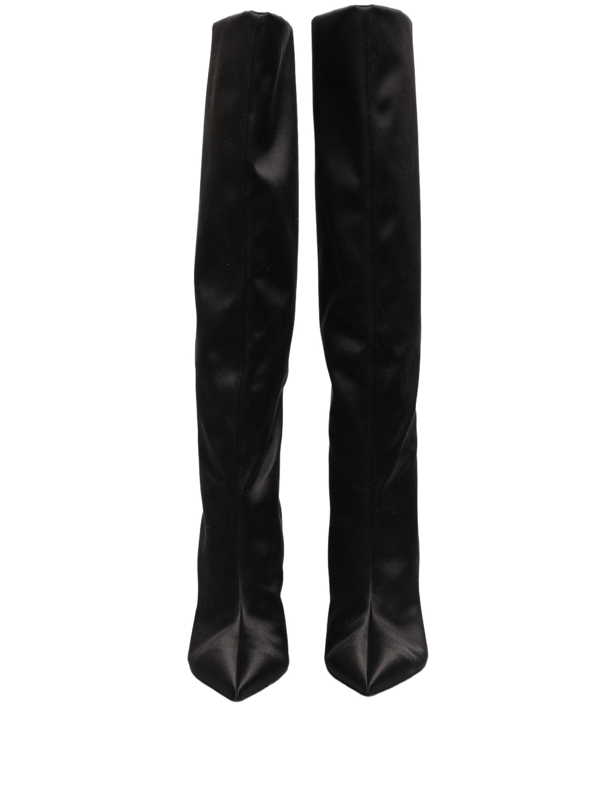Black Satin Knee High Stiletto Boots Shoes