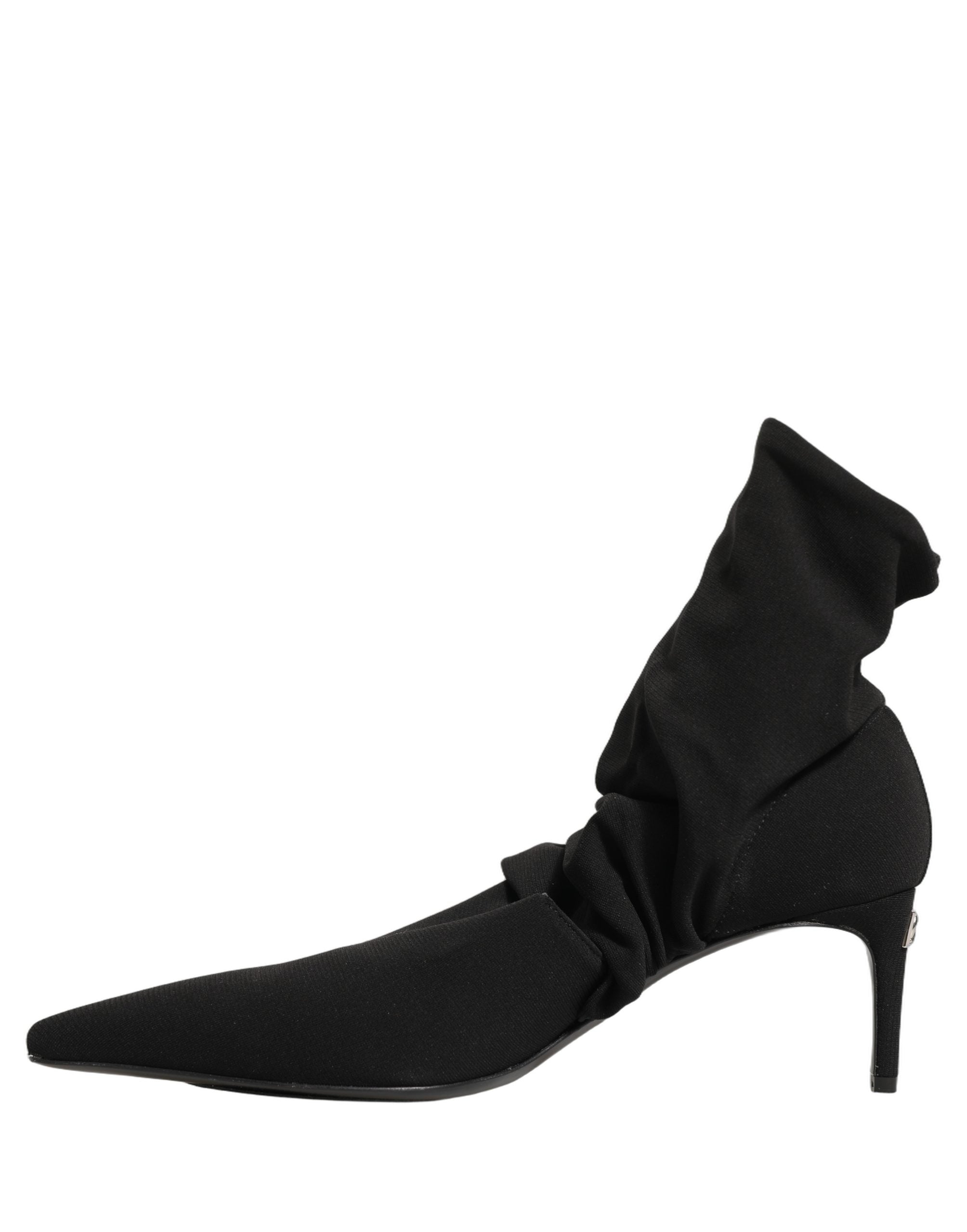 Black Stretch Socks Heels Ankle Boots Shoes