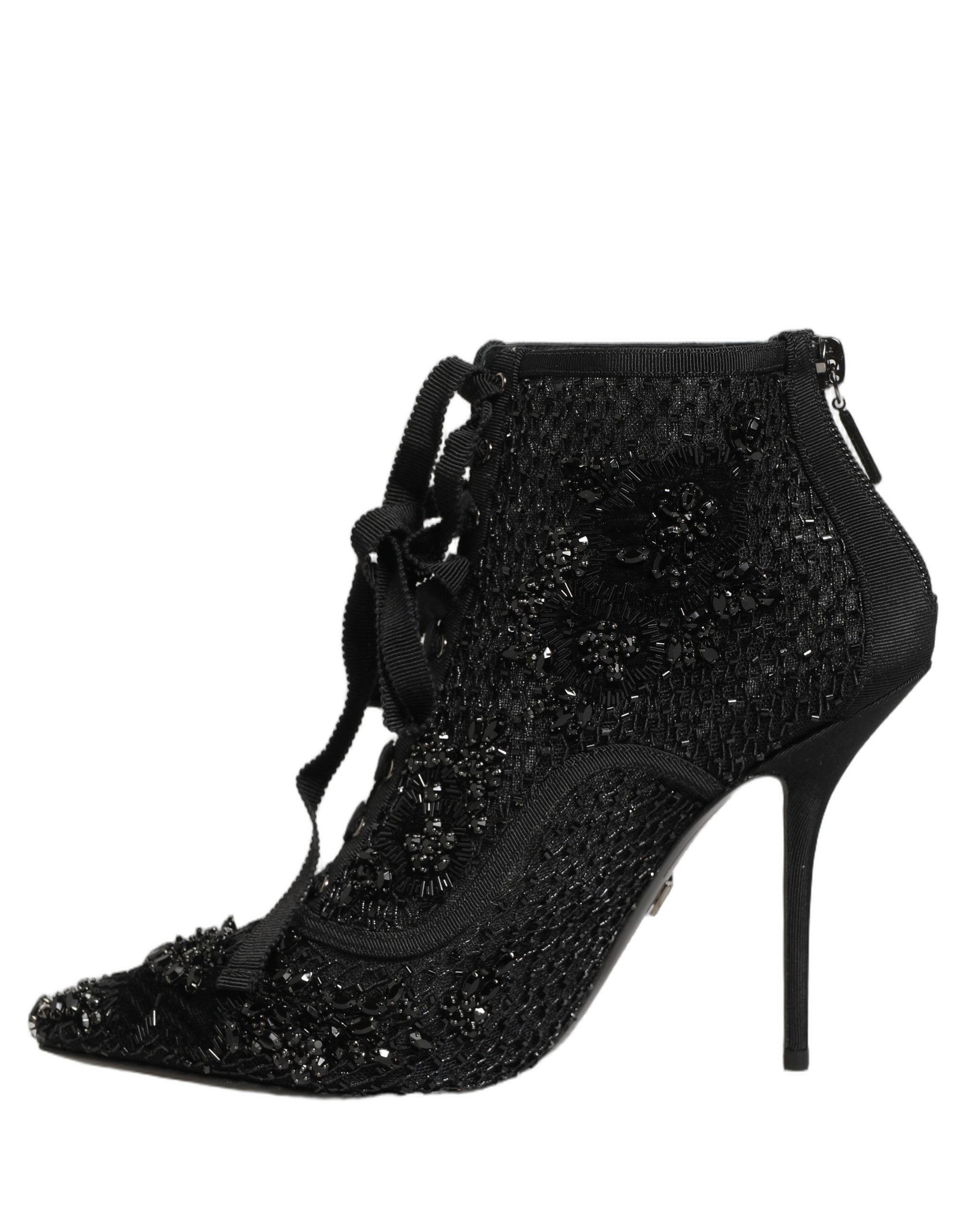 Black Embellished Mesh Ankle Boots Shoes