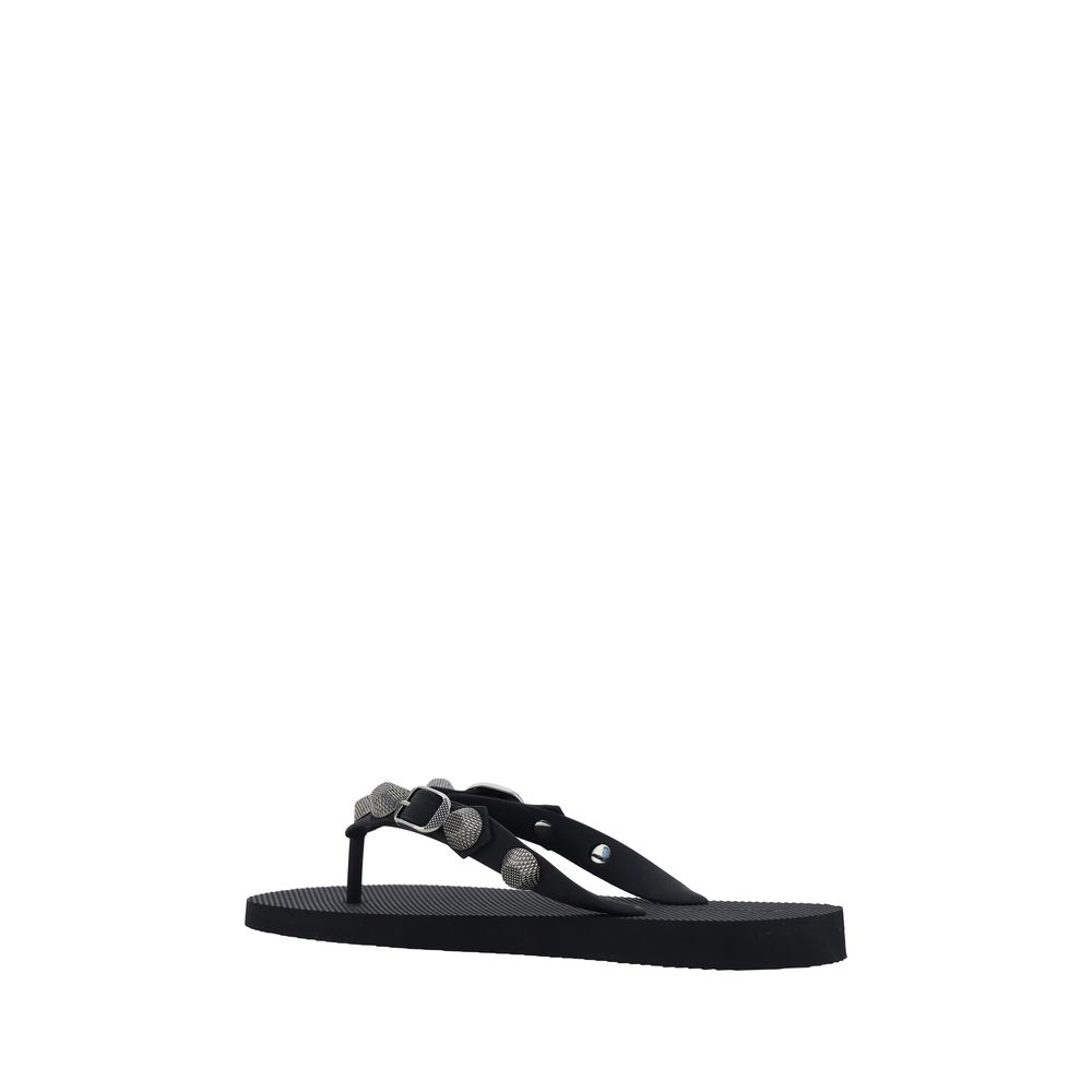 Black Polyurethane Flip-Flop Sandals