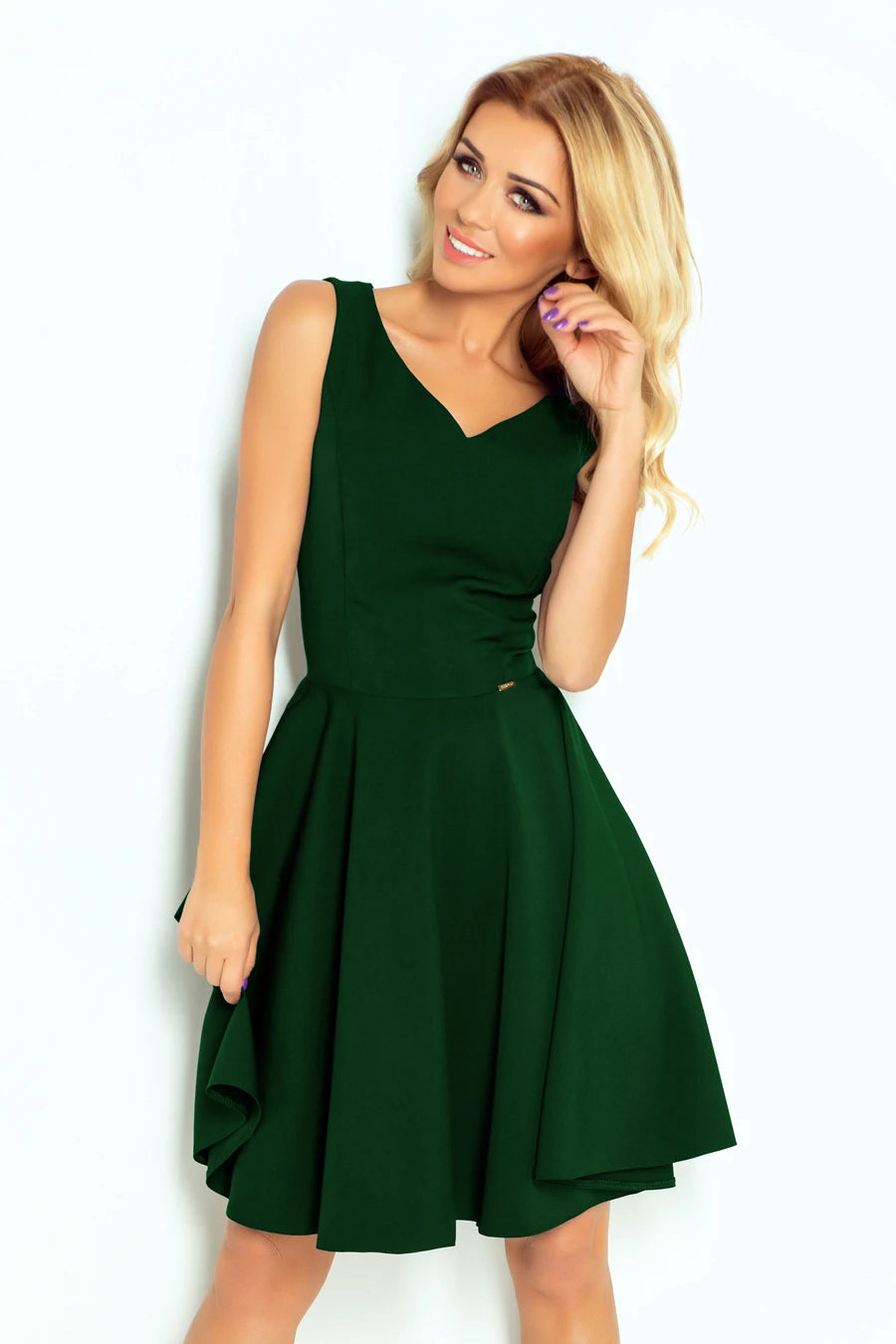 Flared dress – heart-shaped neckline – Dark Green