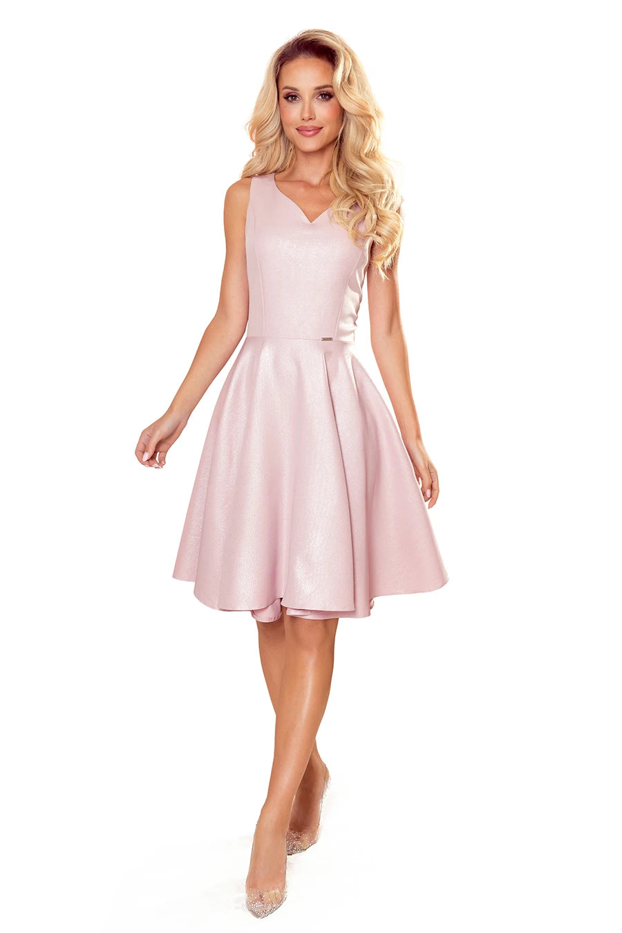 Flared dress – heart-shaped neckline – Powder Pink + Glitter